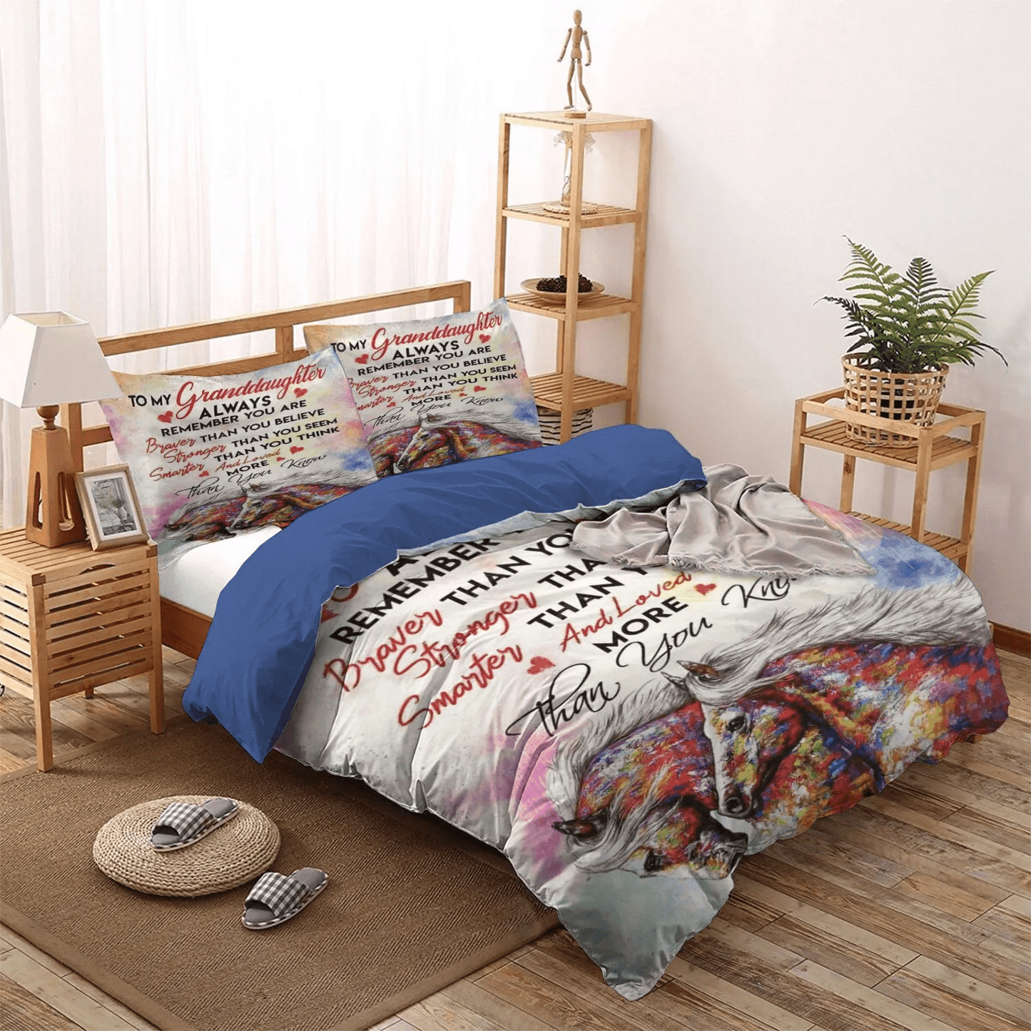 Abstract Horse Bedding set, Horse Soft Duvet Cover Set, Horse Granddaughter You Are Loved More Than You Know Bedding Set, Gifts for Horse