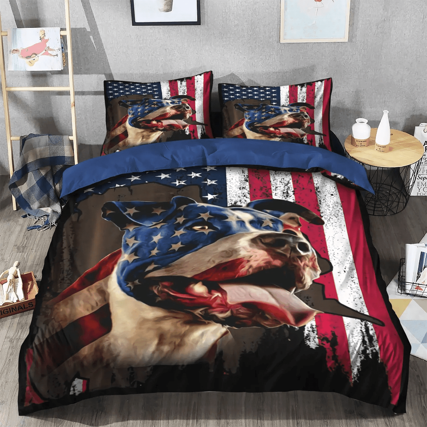 American Bedding set, Pitbull Soft Duvet Cover Set, Pitbull Dog Queen Size Bedding Set, American Pitbull American Bedding Set, Gifts for American