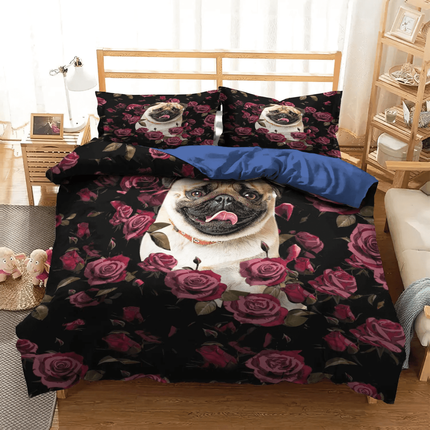 Chibi Dog Chibi Dog Chibi Dog Chibi Dog King Size Bedding Set, Funny Pug Dog Soft Duvet Cover Set, Pug Dog Bedding Set, Gifts for Dog