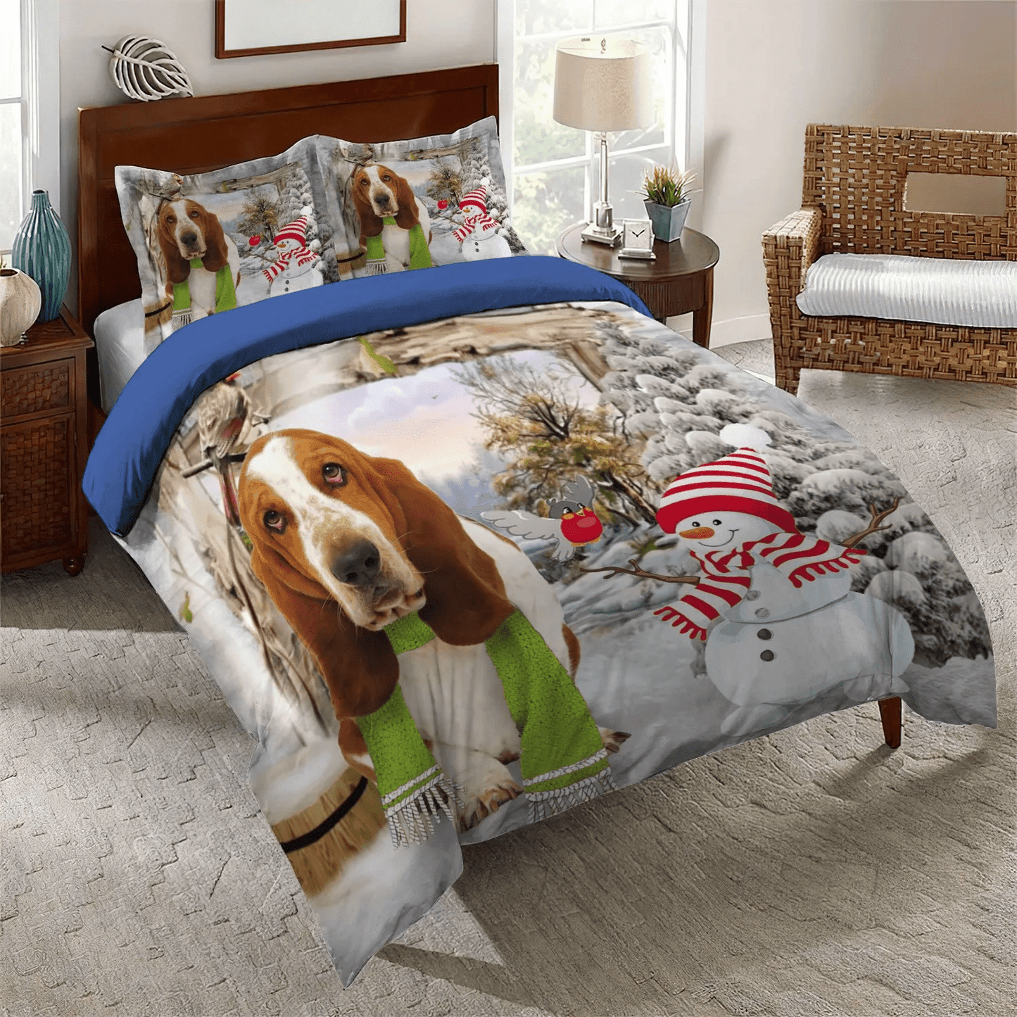 Cat Bedding set, Snowman Soft Duvet Cover Set, Cat Paw King Size Bedding Set, Snowman With Cat Bedding Set, Gifts for Cat