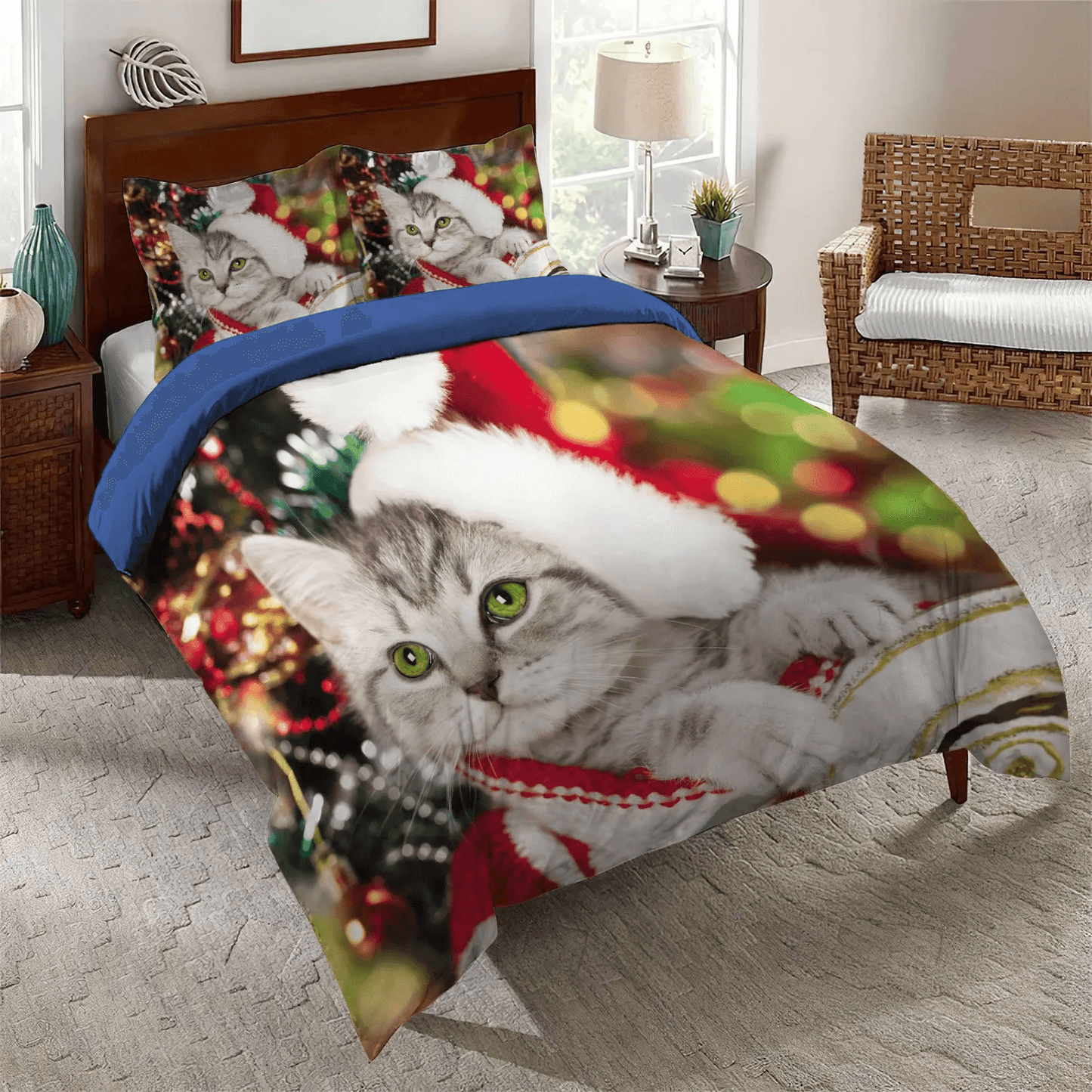 Persian Soft Duvet Cover Set, Cat King Size Bedding Set, Christmas Tree Bedding set, Persian Cat Christmas Bedding Set, Gifts for Christmas