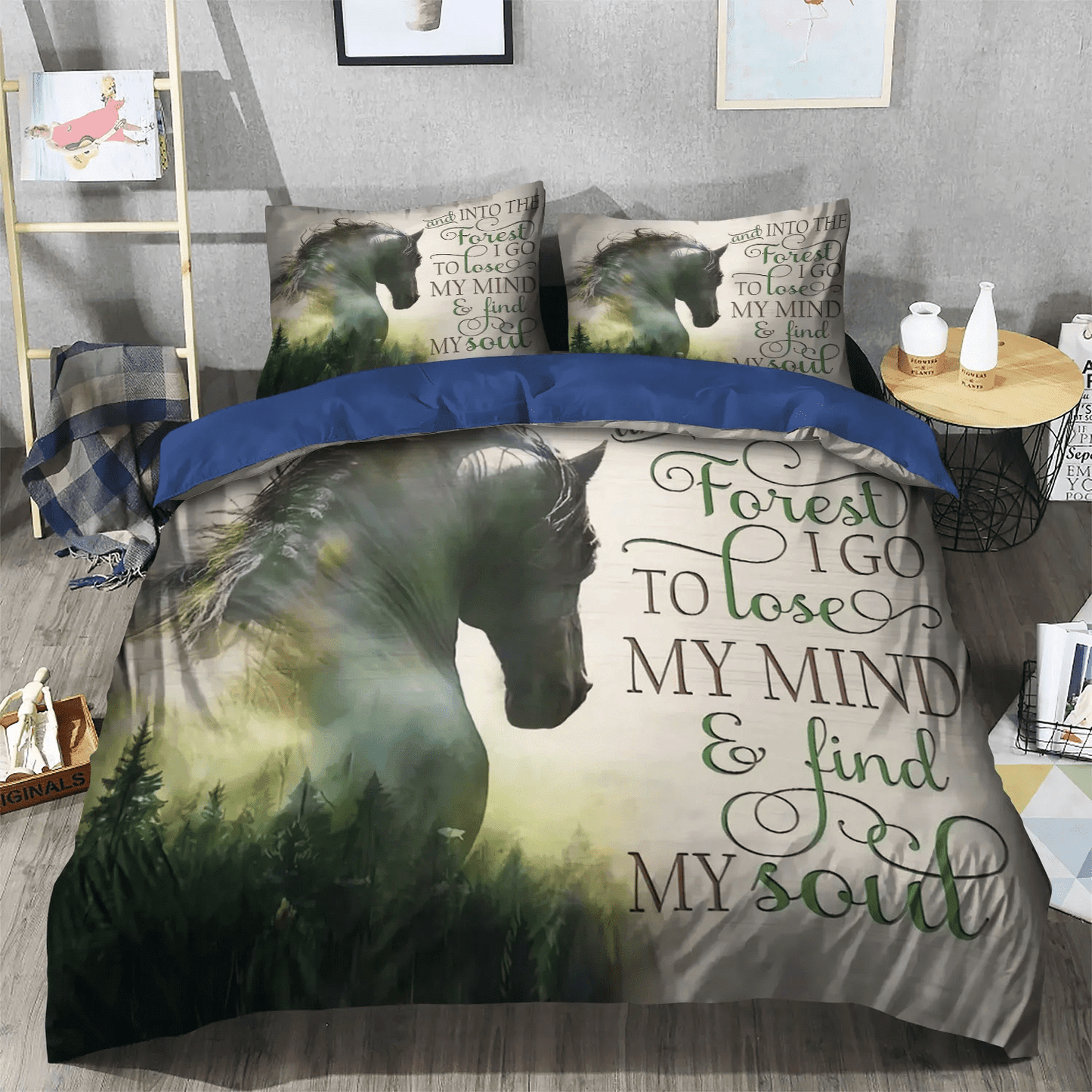 Abstract Horse Queen Size Bedding Set, Horse Running King Size Bedding Set, Galloping Horse Soft Duvet Cover Set, Horse Bedding Set, Gifts for Horse
