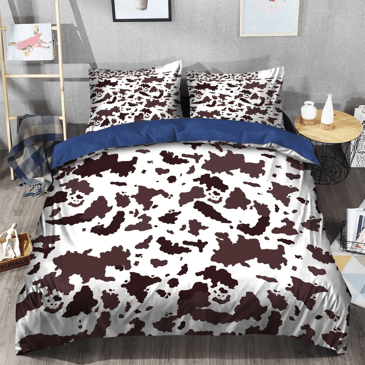 Cow Soft Duvet Cover Set, Funny Cow King Size Bedding Set, Horse Bandana Bedding set, Highland Cow With Cowhide Bandana Bed Sheets, Gifts for Bandana