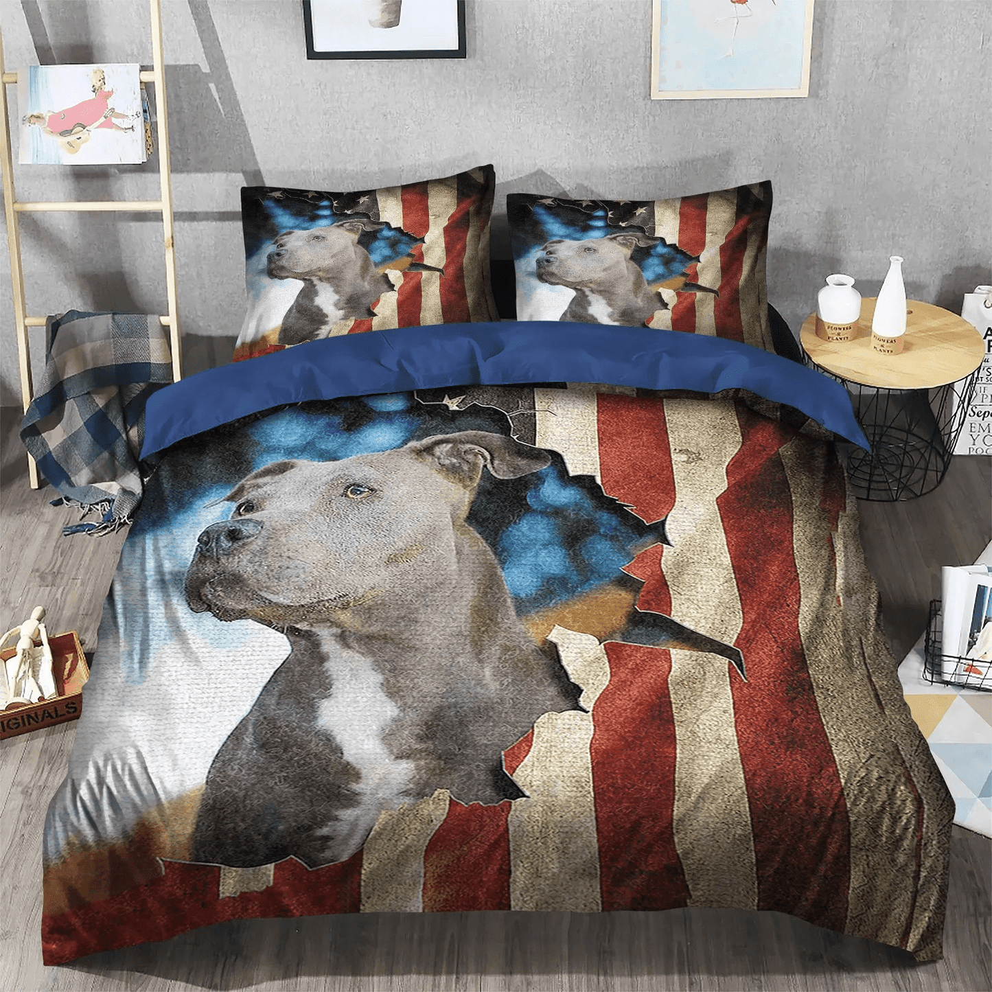 Chibi Dog Queen Size Bedding Set, Pit Bull Bedding set, Kawaii Pit Bull Soft Duvet Cover Set, Beautiful Pit Bull Bedding Set, Gifts for Pit Bull