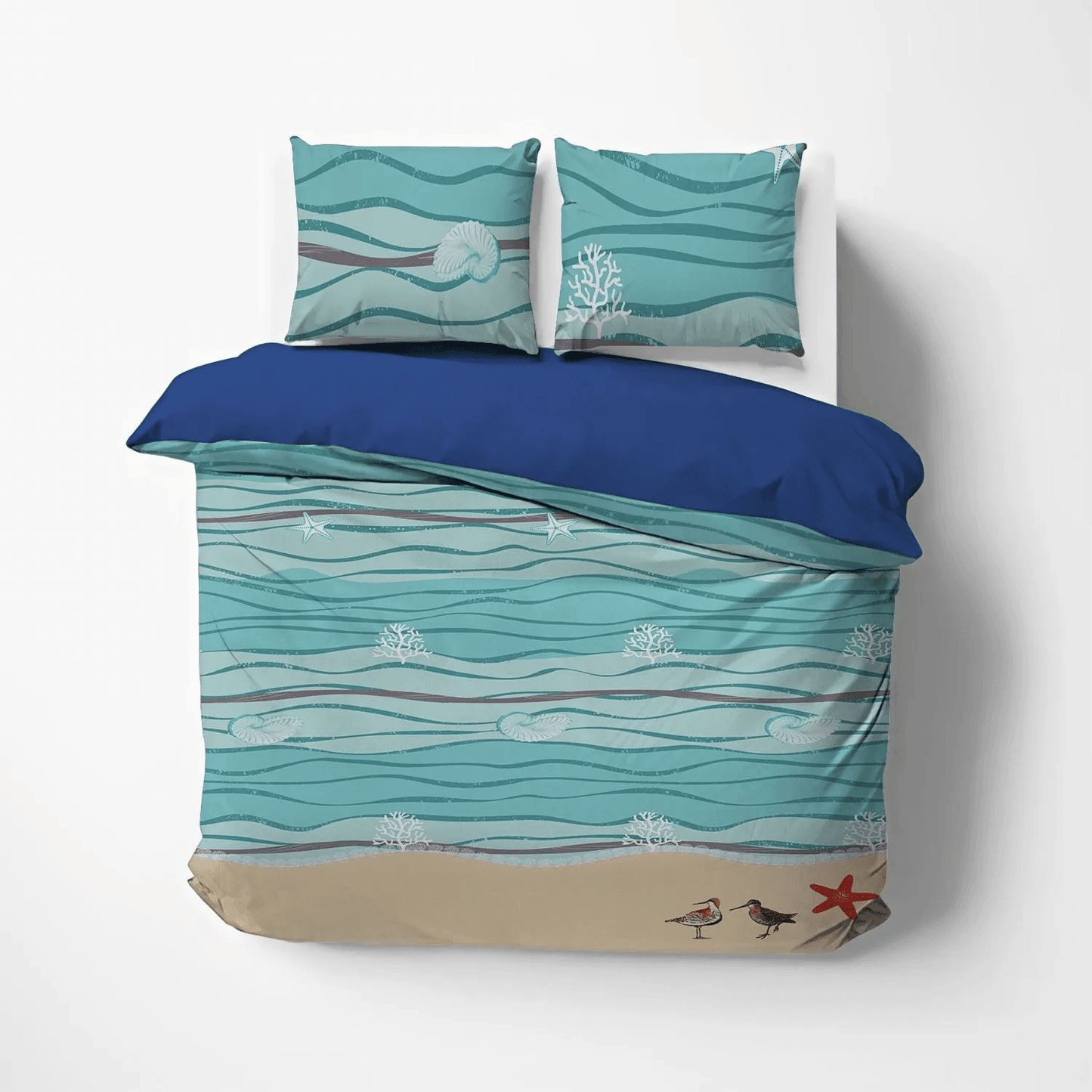 Beach Queen Size Bedding Set, Shark Surfer Beach Summer Vacation Soft Duvet Cover Set, Beach NHM Bedding Set, Gifts for Beach