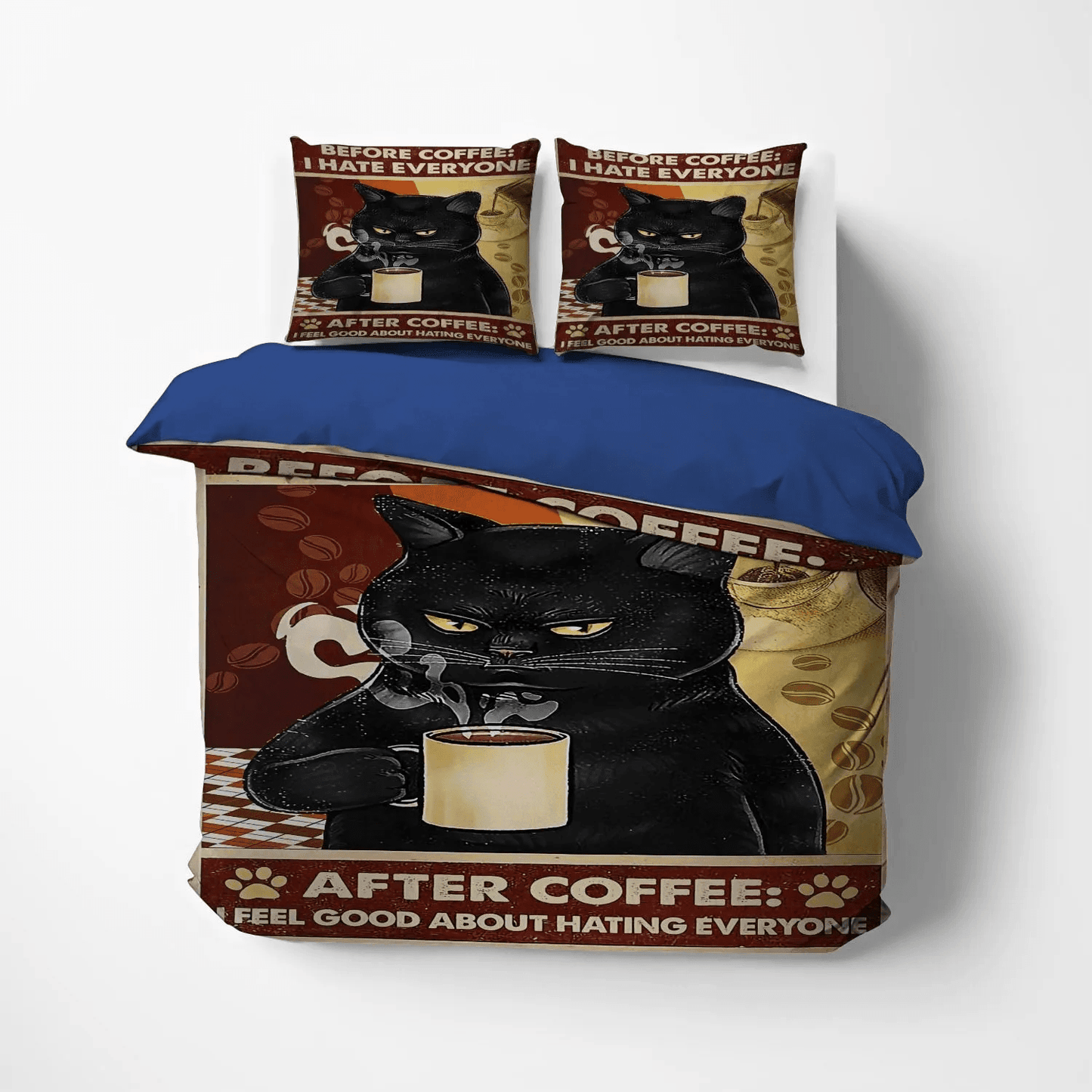 Black Cat Foals Bedding set, Black Cat Soft Duvet Cover Set, Happy Black Cat King Size Bedding Set, Black Cat Bedding Set, Gifts for Black Cat