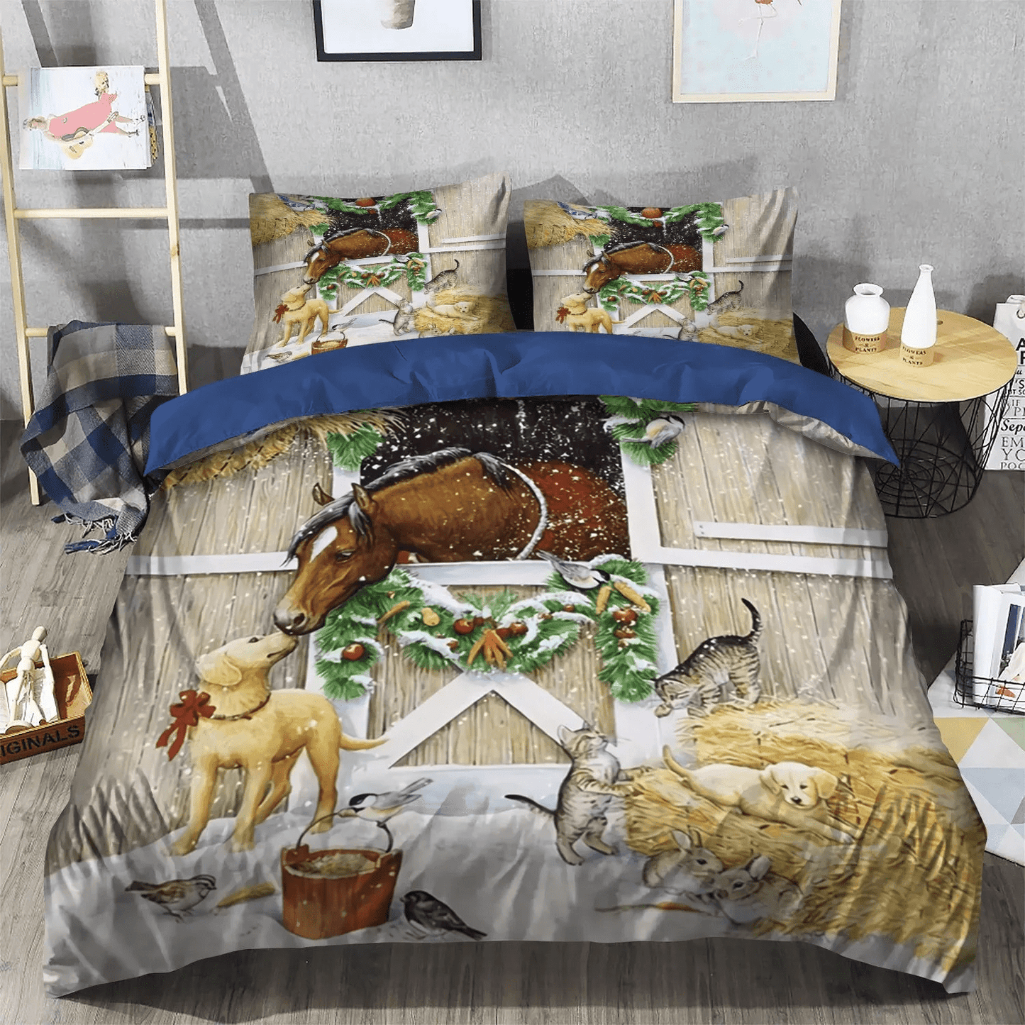 Personalized 3-piece Duvet Cover Bedding Set Farm Family: Farm Girl Bedding set, Horse In Motion King Size Bedding Set, Farm Horse Christmas Bedding Set, Gifts for Christmas