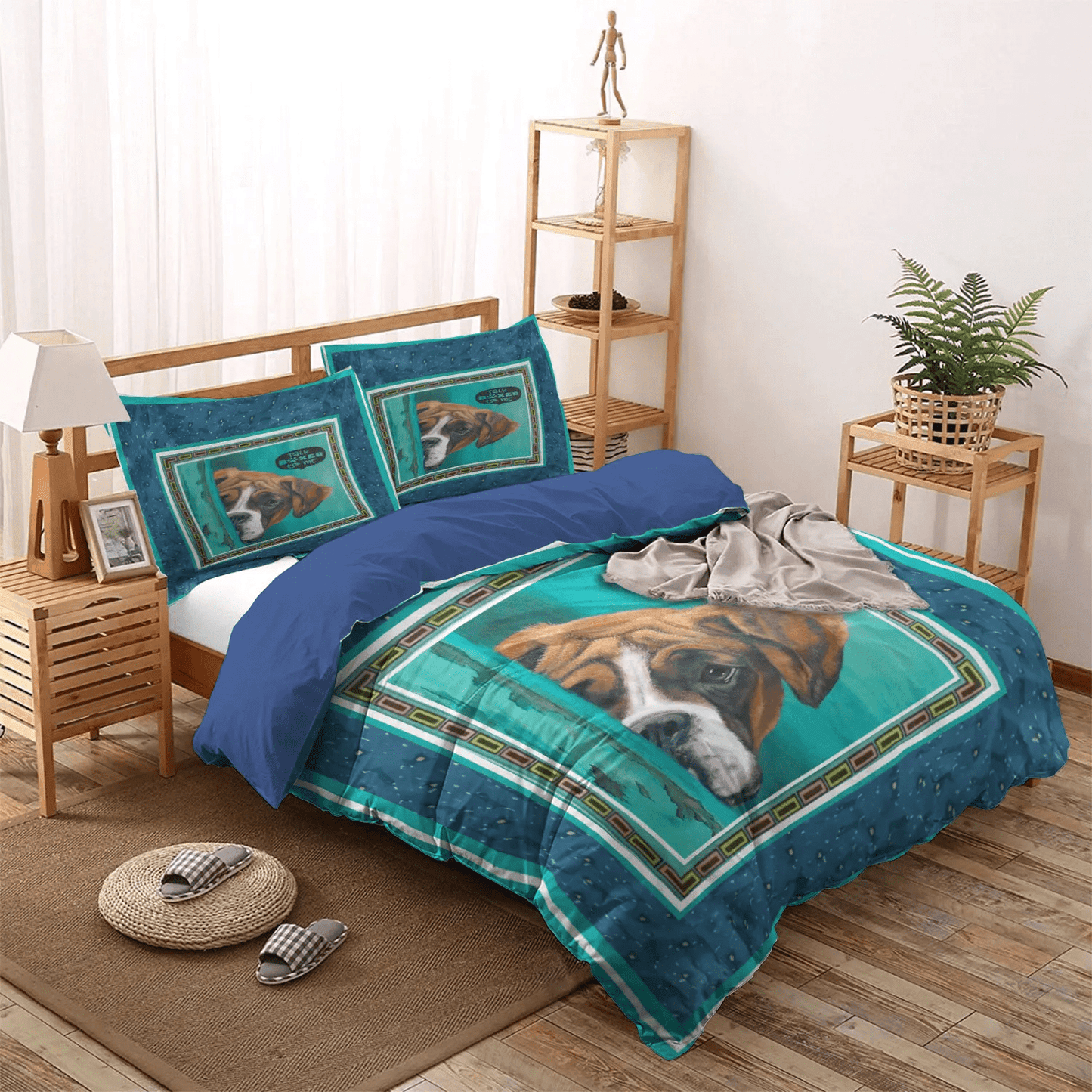 Dark Brown Dog Bedding set, Brown Soft Duvet Cover Set, Brown Boxer Dog Talk Boxer To Me PTS Bedding Set, Gifts for Brown