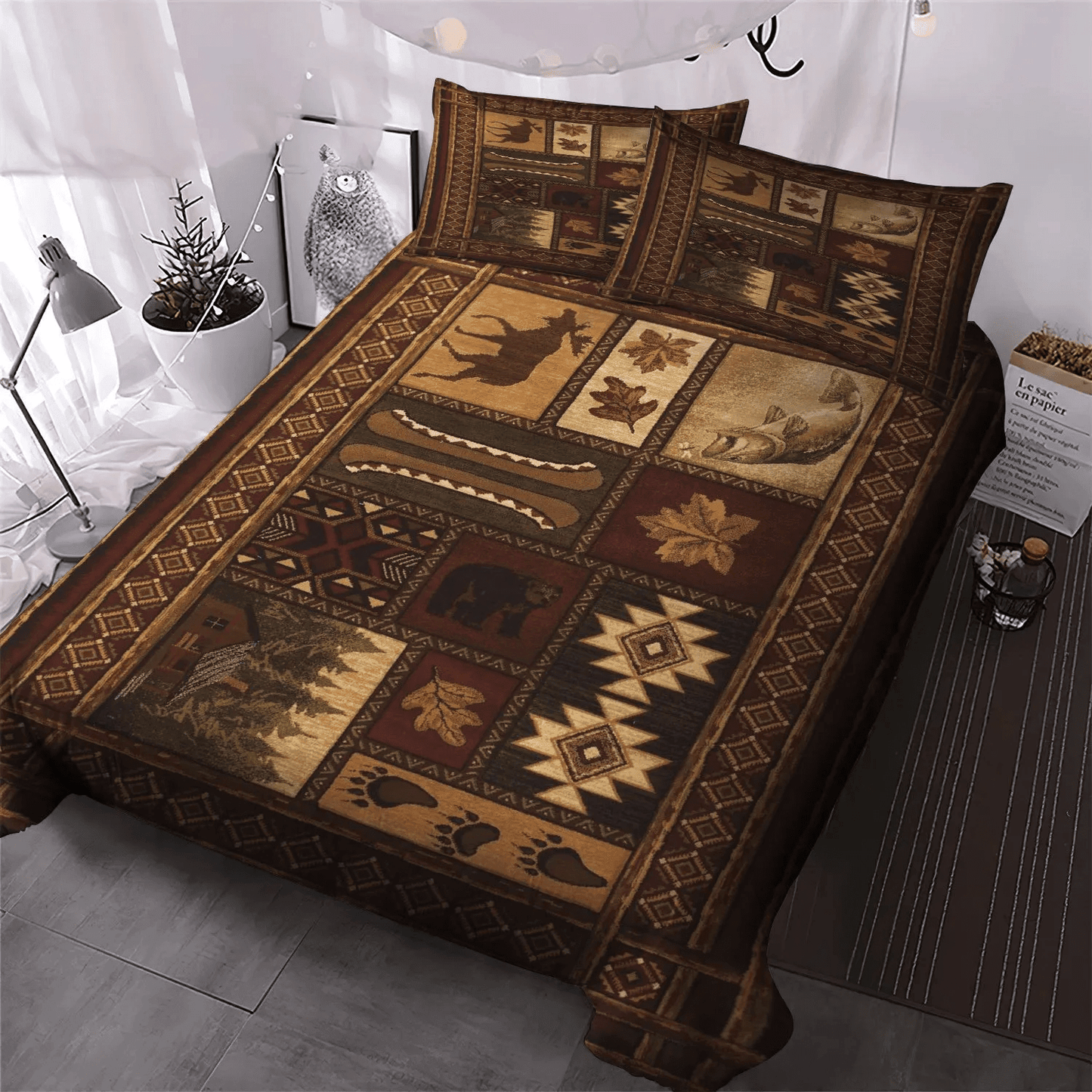 Blue Cat Lodge Queen Size Bedding Set, Cabin Soft Duvet Cover Set, Lodge Bedding set, Lodge Cabin Bedding Set, Gifts for Lodge