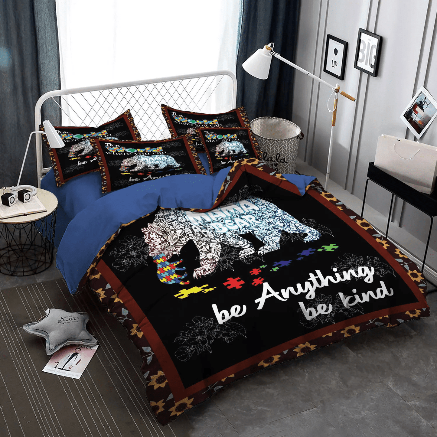 Autism Mom Queen Size Bedding Set, Autism Awareness Soft Duvet Cover Set, Autism Lips King Size Bedding Set, Autism Bedding Set, Gifts for Autism