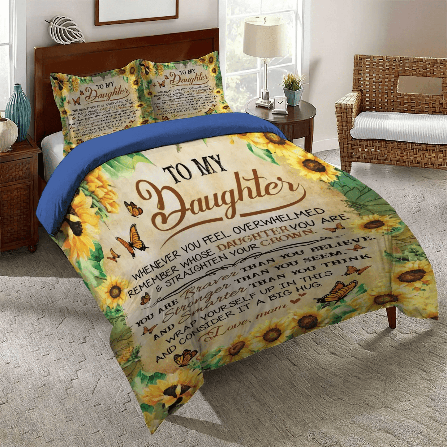 Butterfly Giraffe Painting Soft Duvet Cover Set, Butterfly To My Daughter You Are Braver Than You Believe Bedding Set, Gifts for Daughter