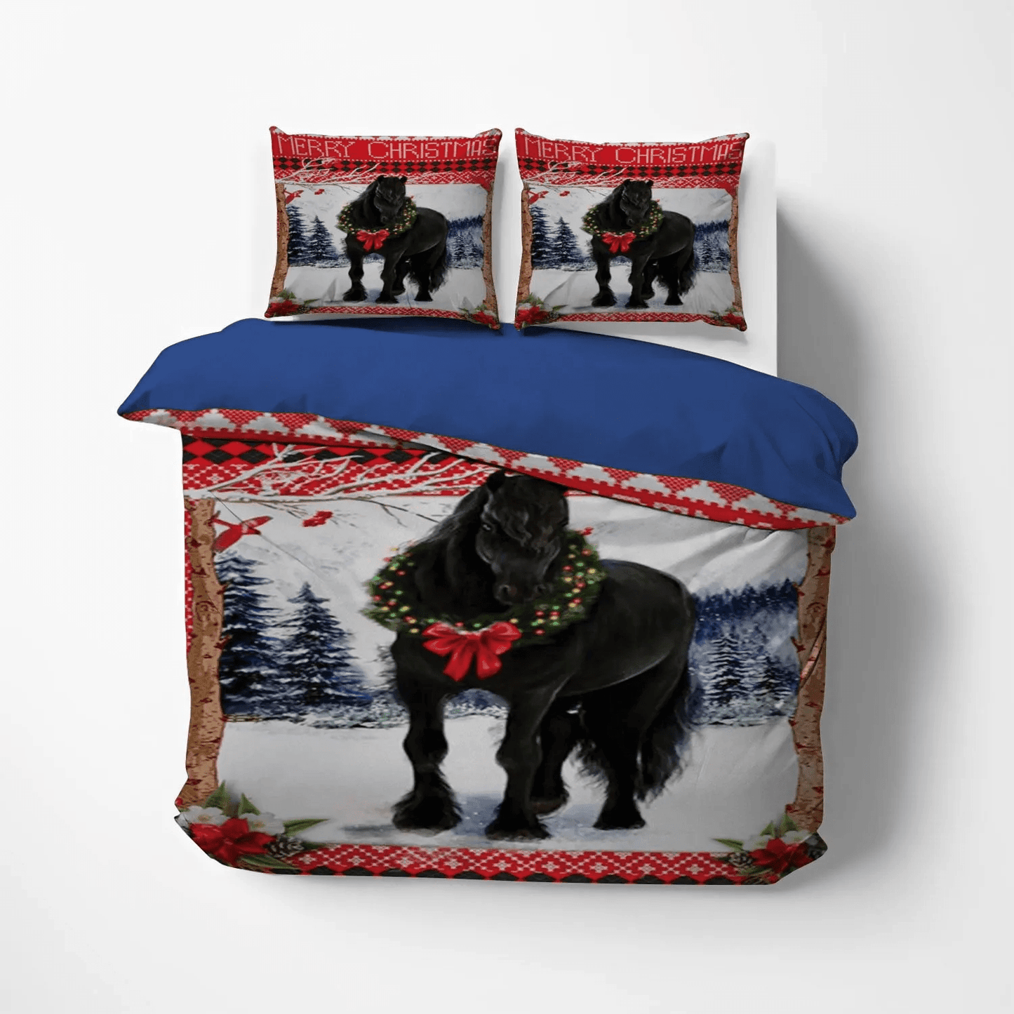 Horse Running King Size Bedding Set, Horse Bedding set, Galloping Horse Soft Duvet Cover Set, Black Horse Christmas Bedding Set, Gifts for Christmas