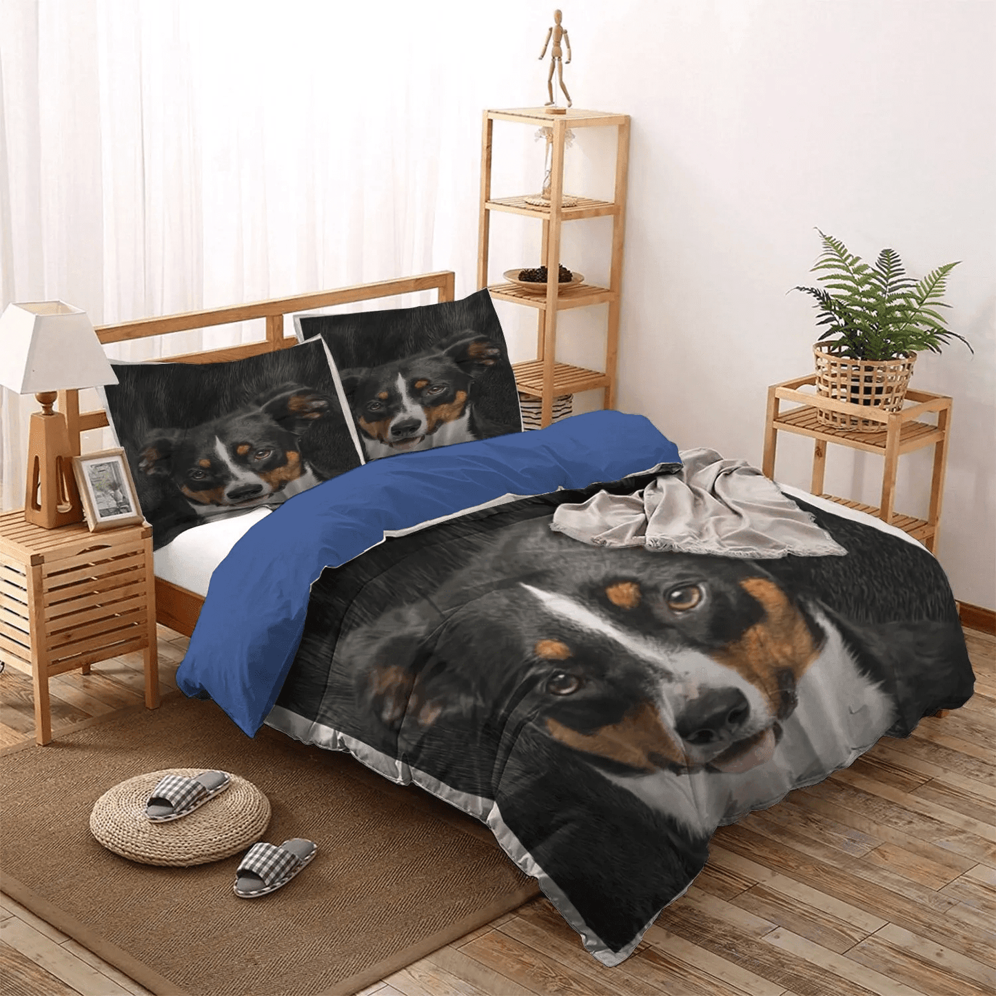 Personalized 3-piece Duvet Cover Bedding Set Entlebucher Mountain Dog Linen Bedding set, Christmas Flannel King Size Bedding Set, Entlebucher Mountain Dog Bedding Set, Gifts for Dog
