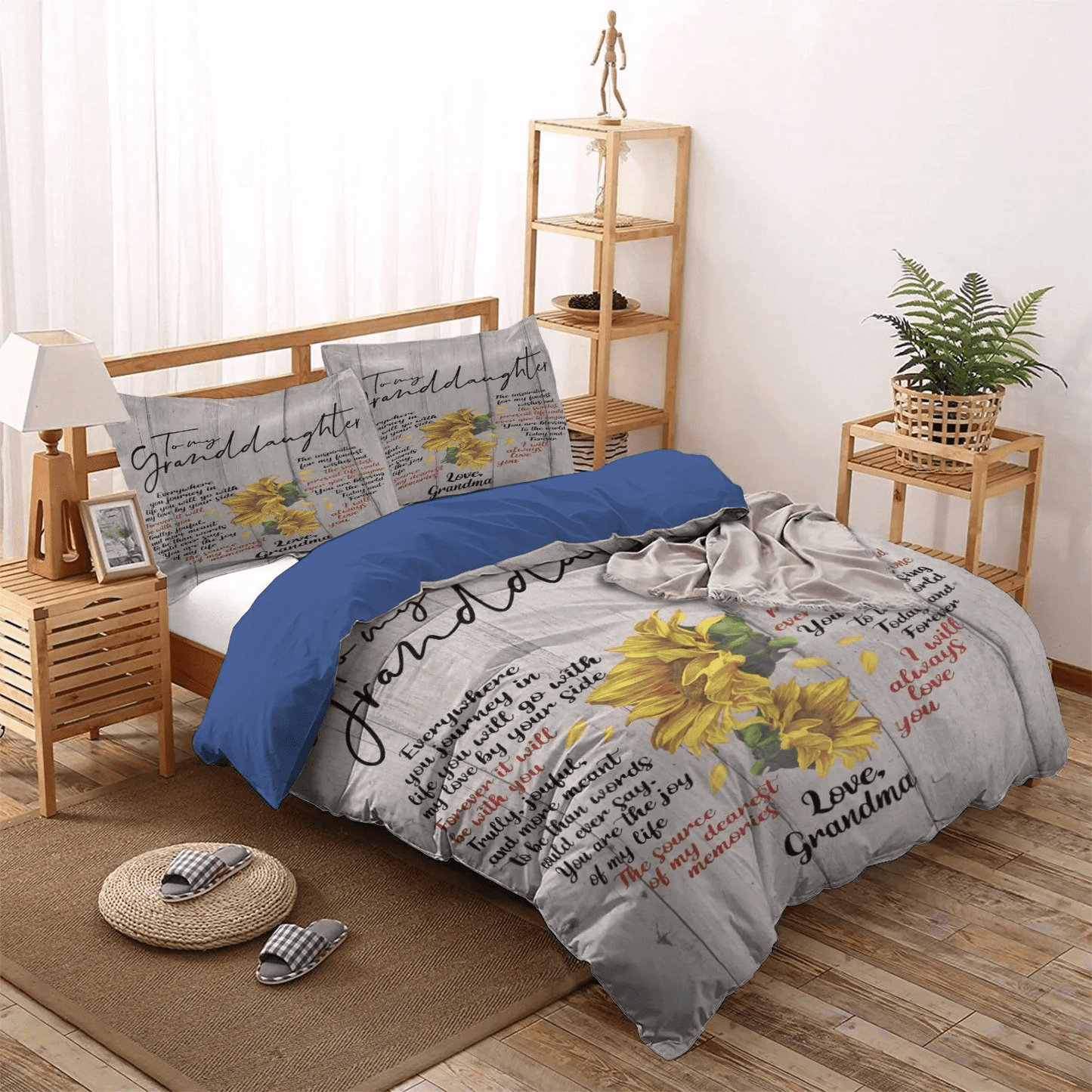 Sunflower Queen Size Bedding Set, Granddaughter Soft Duvet Cover Set, Sunflower To My Granddaughter Love Grandma Bedding Set, Gifts for Sunflower