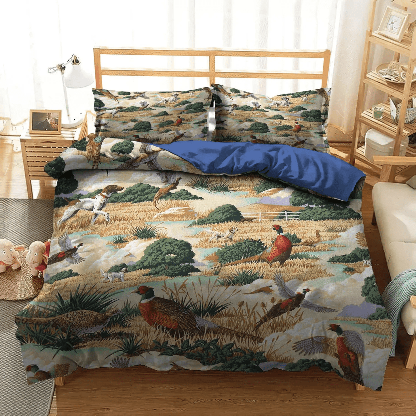 American Flag Deer Hunting Bedding set, Fun Queen Size Bedding Set, Funny Hunting Cool Soft Duvet Cover Set, Gifts for Fun