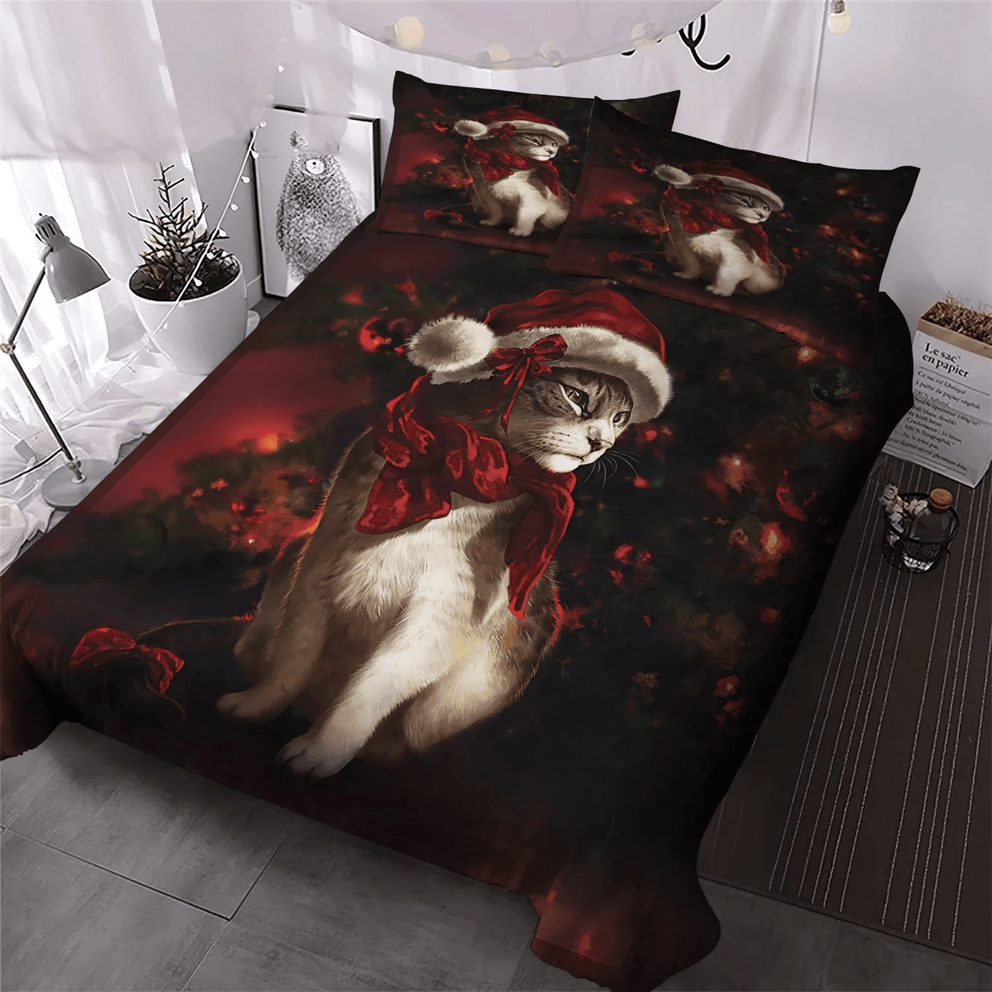 Personalized 3-piece Duvet Cover Bedding Set Cat Paw Bedding set, Merry Christmas Quotes King Size Bedding Set, Christmas Queen Size Bedding Set, Christmas Cat Bedding Set, Gifts for Christmas