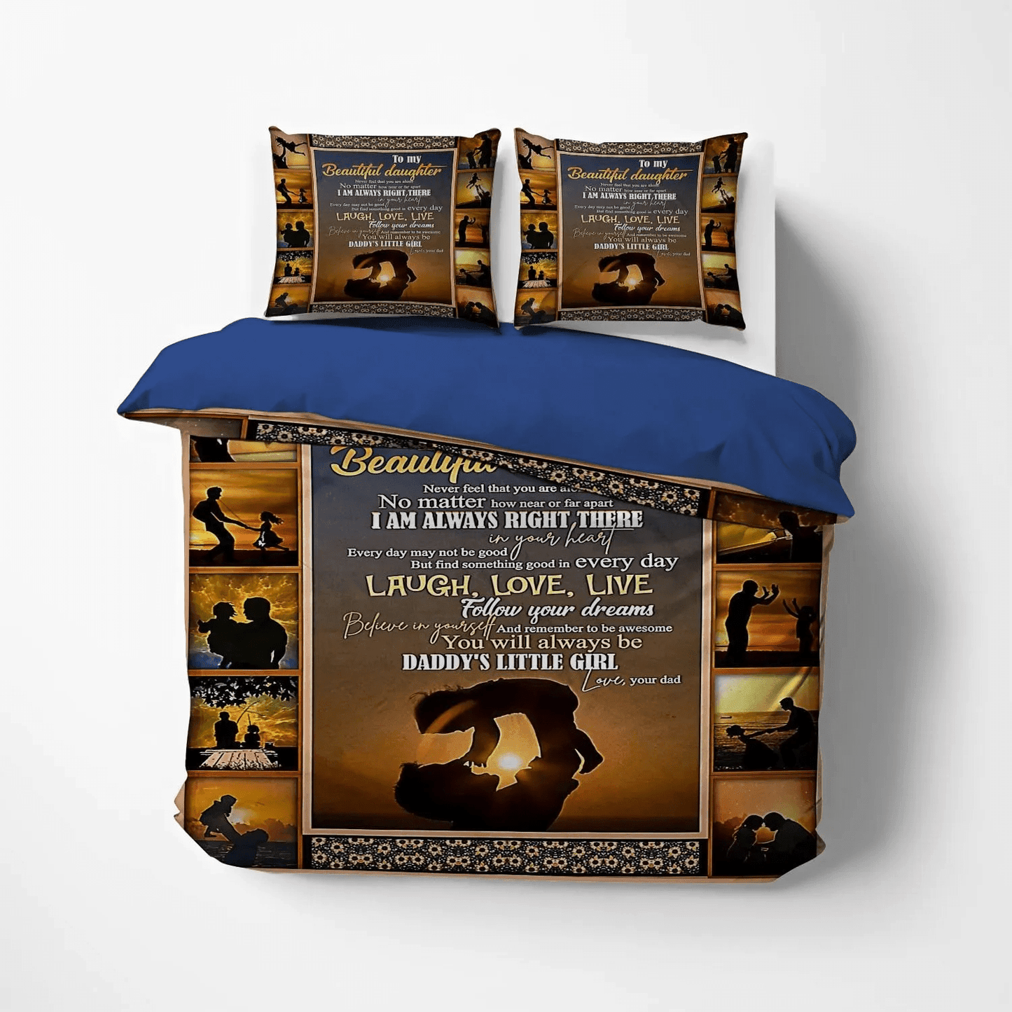 Daughters Queen Size Bedding Set, Giraffes Make My Daughter Happy Soft Duvet Cover Set, Dad To Daughter Bedding Set, Gifts for Daughter