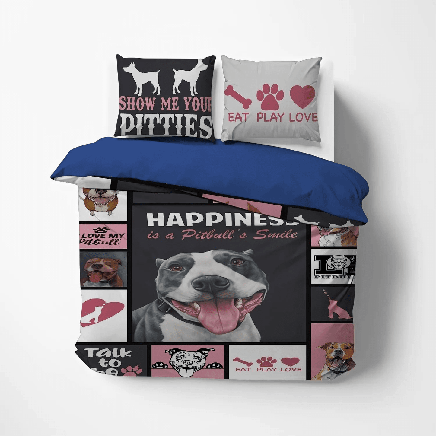 Cute Sleeping Chibi Dog Queen Size Bedding Set, Pitbull Dog Soft Duvet Cover Set, Pitbull Dog LTTL Bedding Set, Gifts for Pitbull