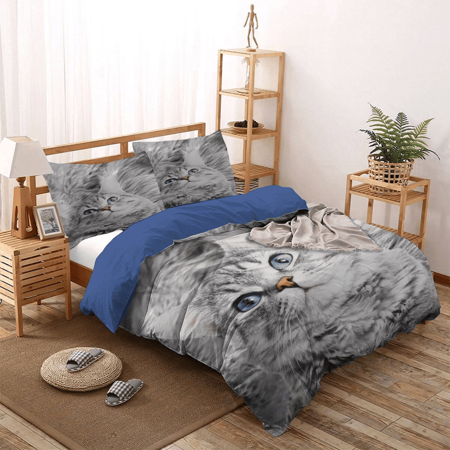 Cat Tracks King Size Bedding Set, Cat Bedding set, Cat Paw Soft Duvet Cover Set, Siberian Cat Bedding Set, Gifts for Cat