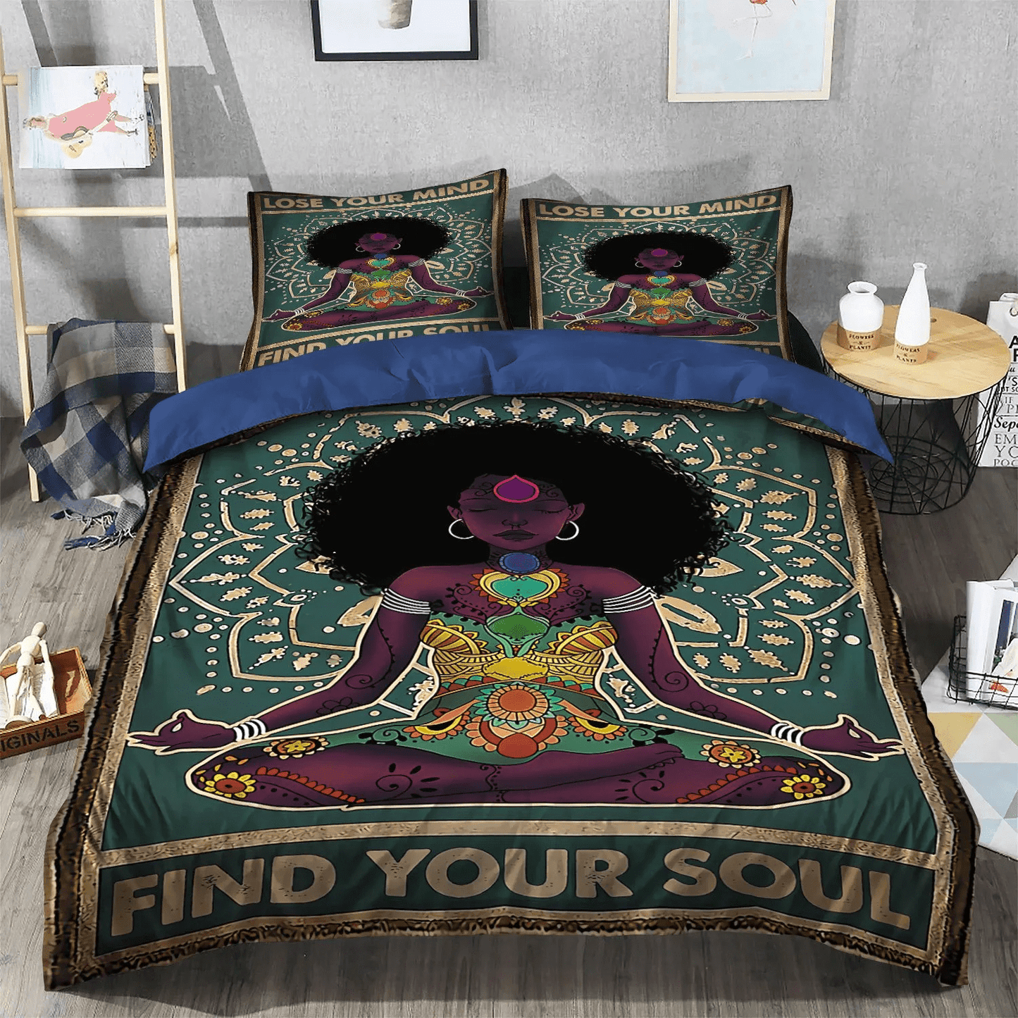 Black Girl Superhero Bedding set, Yoga Giraffe Soft Duvet Cover Set, Black Girl Queen Size Bedding Set, Black Girl Yoga Bedding Set, Gifts for Yoga