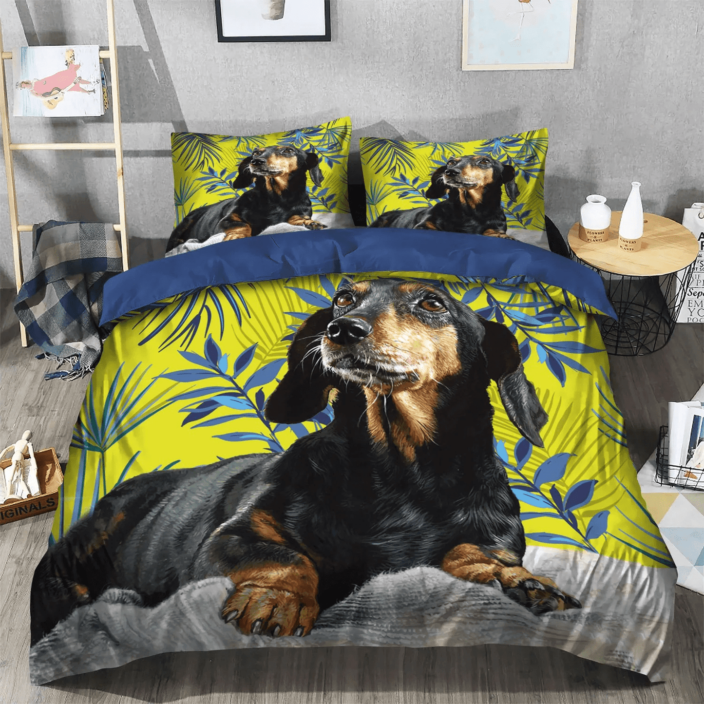 Forest Animal Queen Size Bedding Set, Dog Lover Soft Duvet Cover Set, Forest King Size Bedding Set, Bulldog Snow Forest Bedding Set, Gifts for Forest