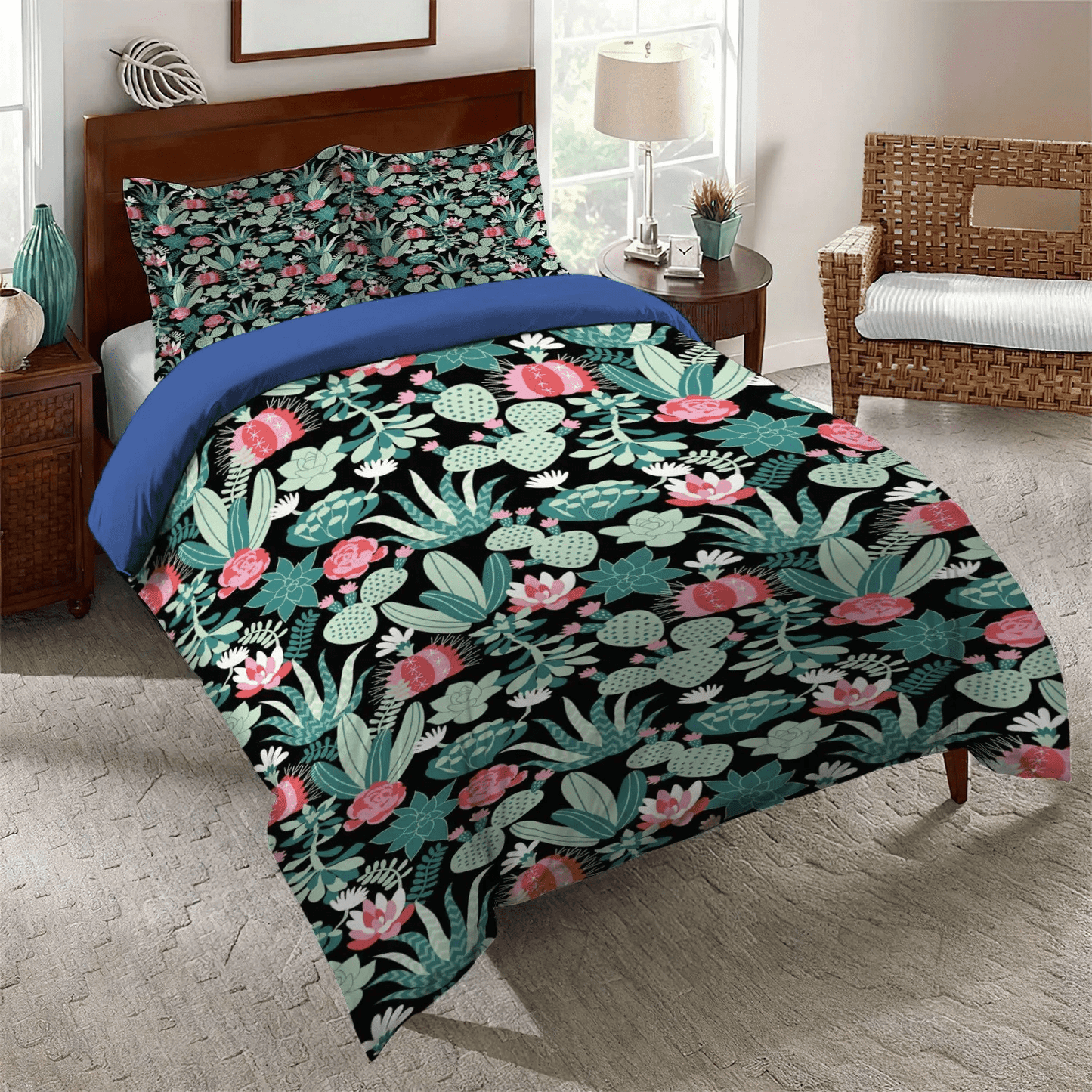 Catcus Funny Cat Queen Size Bedding Set, Funny Cactus Soft Duvet Cover Set, Cactus Pun Bedding set, Black Cactus Bedding Set, Gifts for Cactus