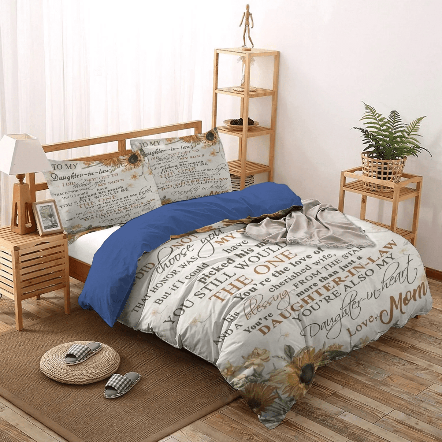 Personalized 3-piece Duvet Cover Bedding Set Sunflower My Daughter In Law Youre My Daughter In Heart Bedding Set, Gifts for Sunflower