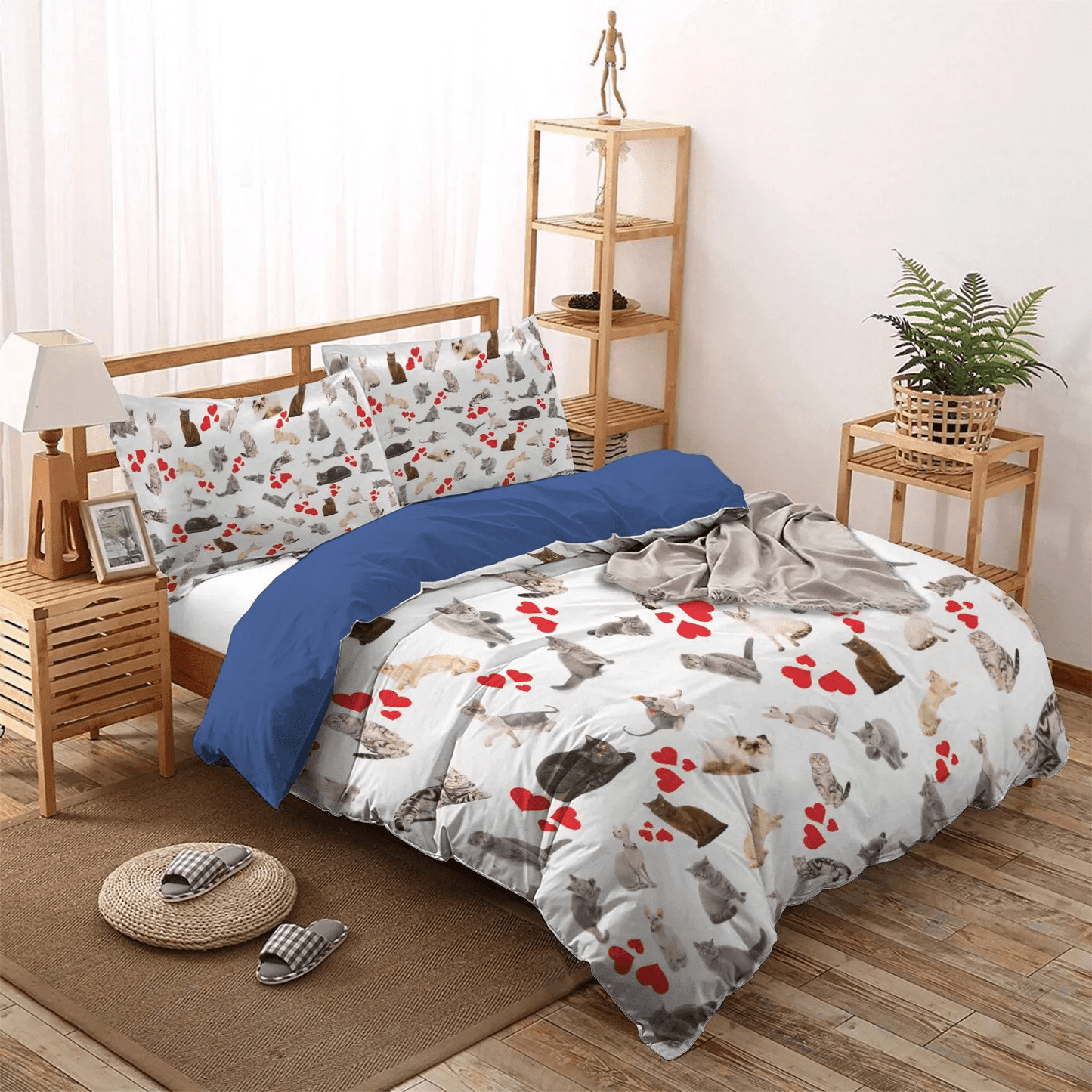 Cat Paw King Size Bedding Set, Cat Tracks Soft Duvet Cover Set, Cat Queen Size Bedding Set, Cat Heart Bedding Set, Gifts for Cat