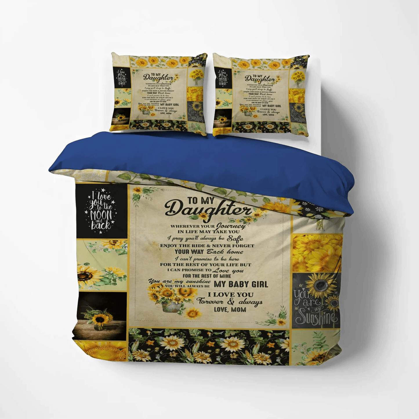 Personalized 3-piece Duvet Cover Bedding Set Parenting King Size Bedding Set, Sunflower Lover Queen Size Bedding Set, To My Daughter Sunflower Bedding Set, Gifts for Daughter