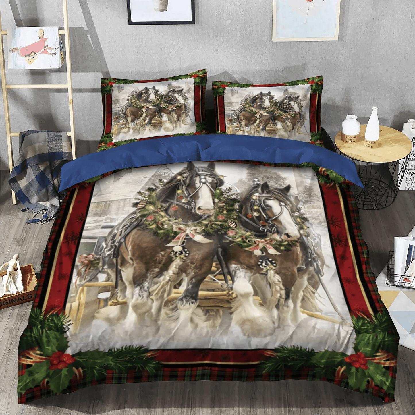 Personalized 3-piece Duvet Cover Bedding Set Christmas Tree Queen Size Bedding Set, Christmass Bedding set, Horse Christmas JU Bedding Set, Gifts for Christmas