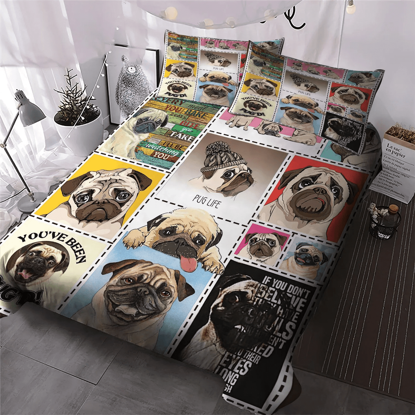 Funny Pug Dog Soft Duvet Cover Set, Pug Lover Bedding set, Cute Pug King Size Bedding Set, Pug Life Bedding Set, Gifts for Pug