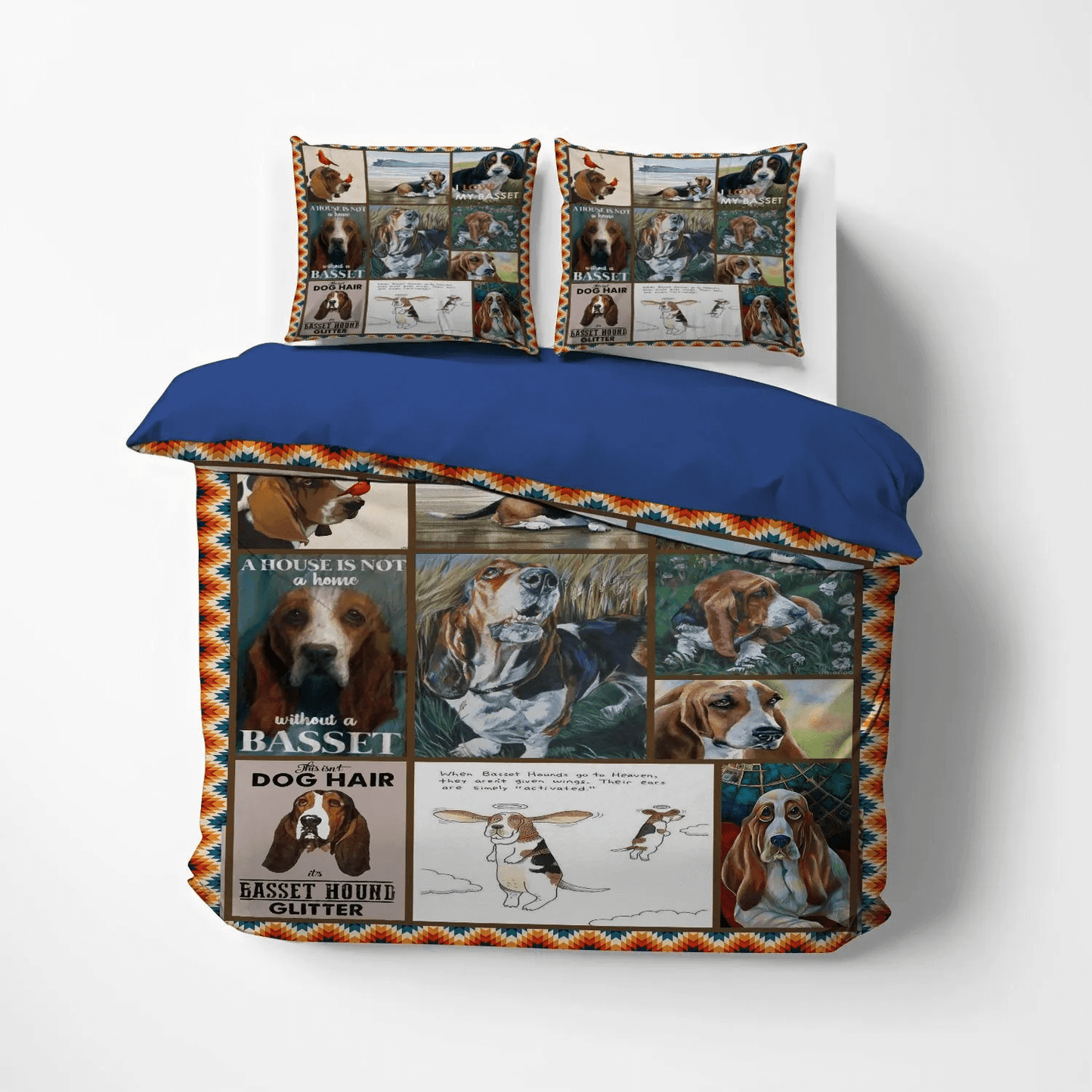 Basset Hound Soft Duvet Cover Set, Dog Basset Hound White King Size Bedding Set, Basset Hound Playful Bedding Set, Gifts for Basset Hound