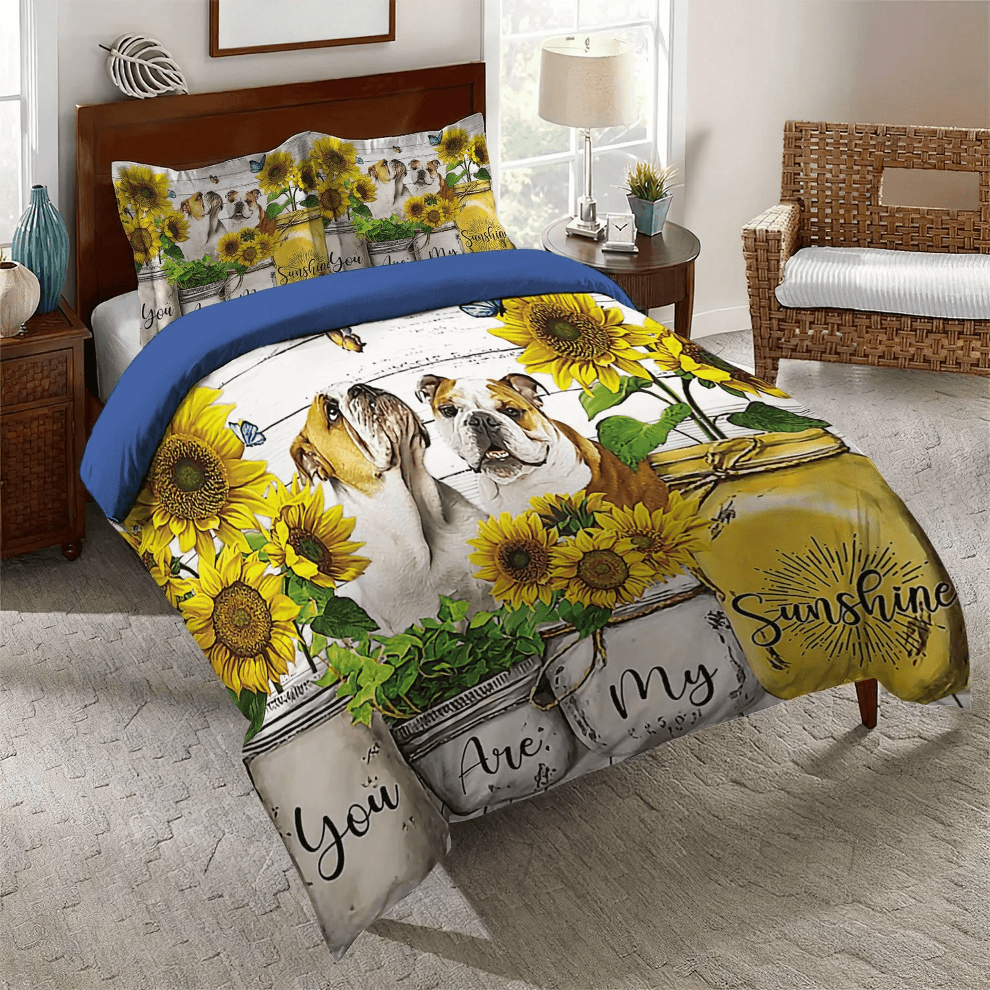 Bulldog Soft Duvet Cover Set, Dog Lover Bedding set, English Bulldog Queen Size Bedding Set, Bulldogs Youaremysunshine Bedding Set, Gifts for Bulldog