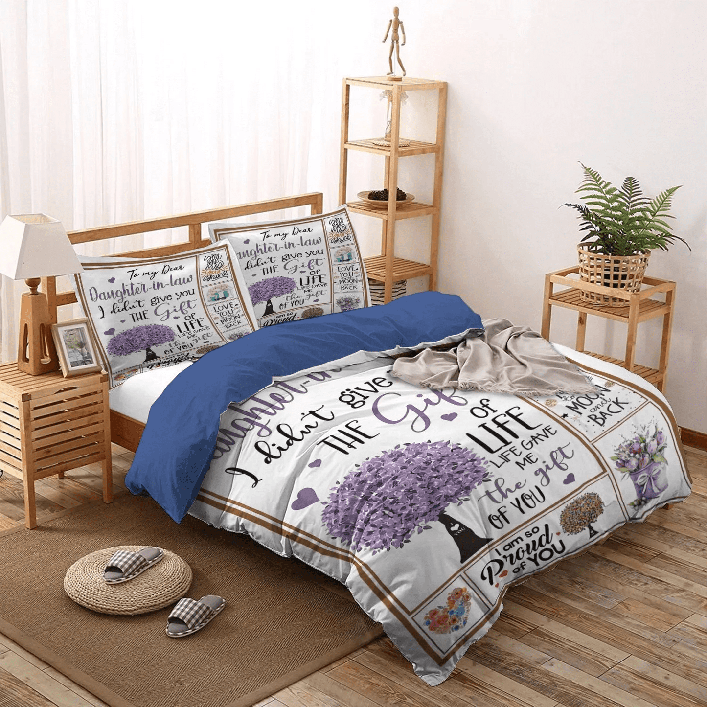 Daughters King Size Bedding Set, Giraffes Make My Daughter Happy Soft Duvet Cover Set, To My Dear Daughter In Law Bedding Set, Gifts for Daughter