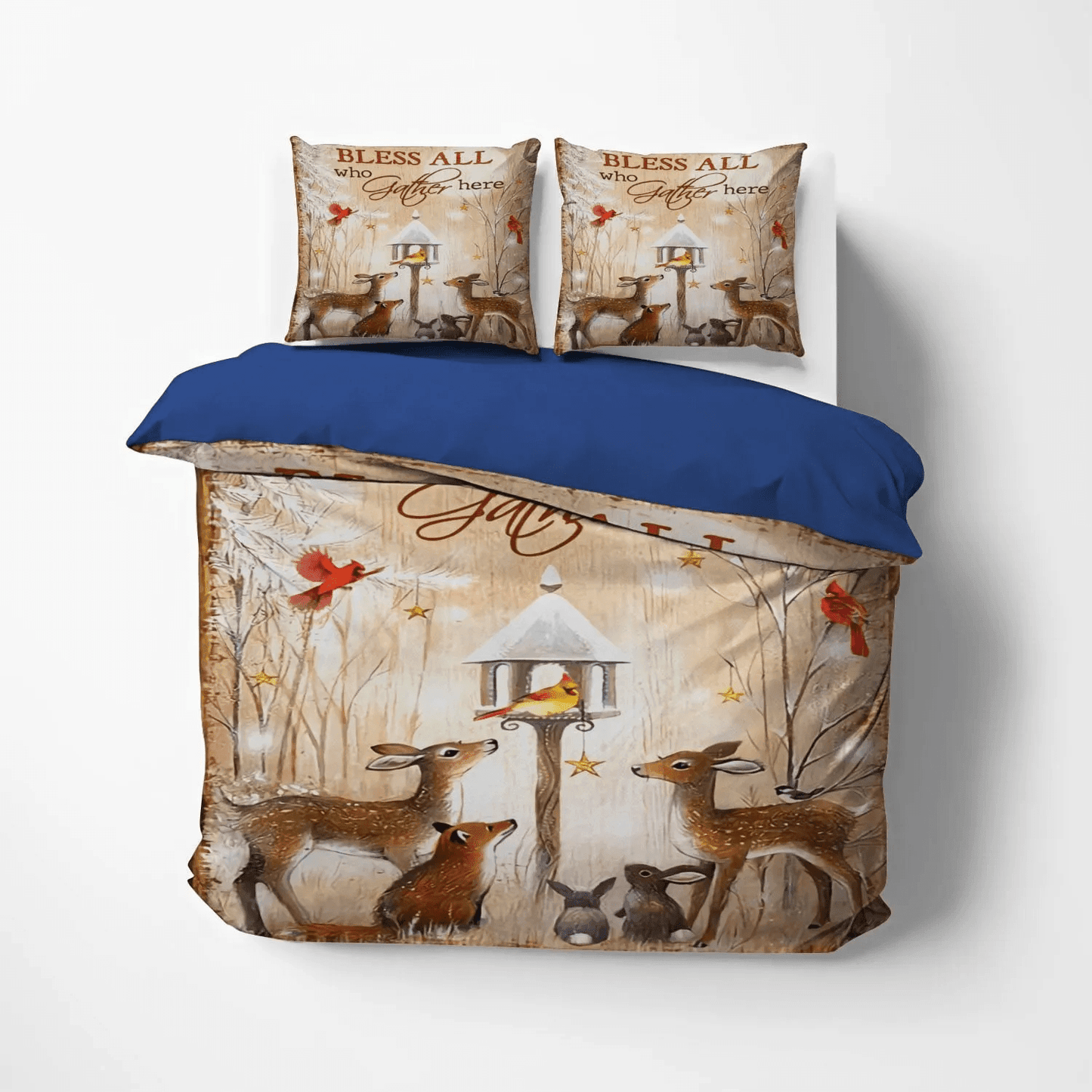 Personalized 3-piece Duvet Cover Bedding Set American Flag Deer Hunting King Size Bedding Set, Christmas Deer Bedding set, Deer Hunting Bless All Bedding Set, Gifts for Deer