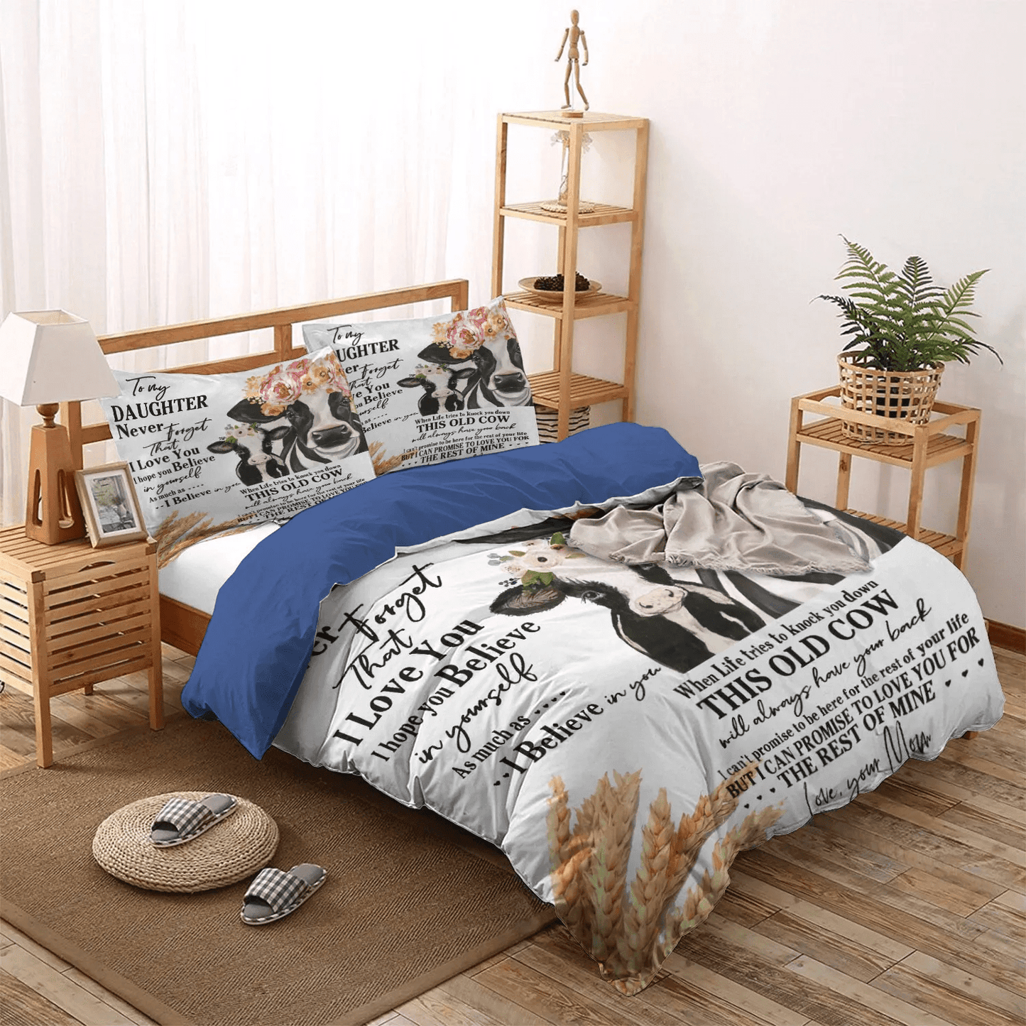 Daughter Bedding set, Cow Queen Size Bedding Set, Cow Farmer Soft Duvet Cover Set, To My Daughter Cow Bedding Set, Gifts for Cow