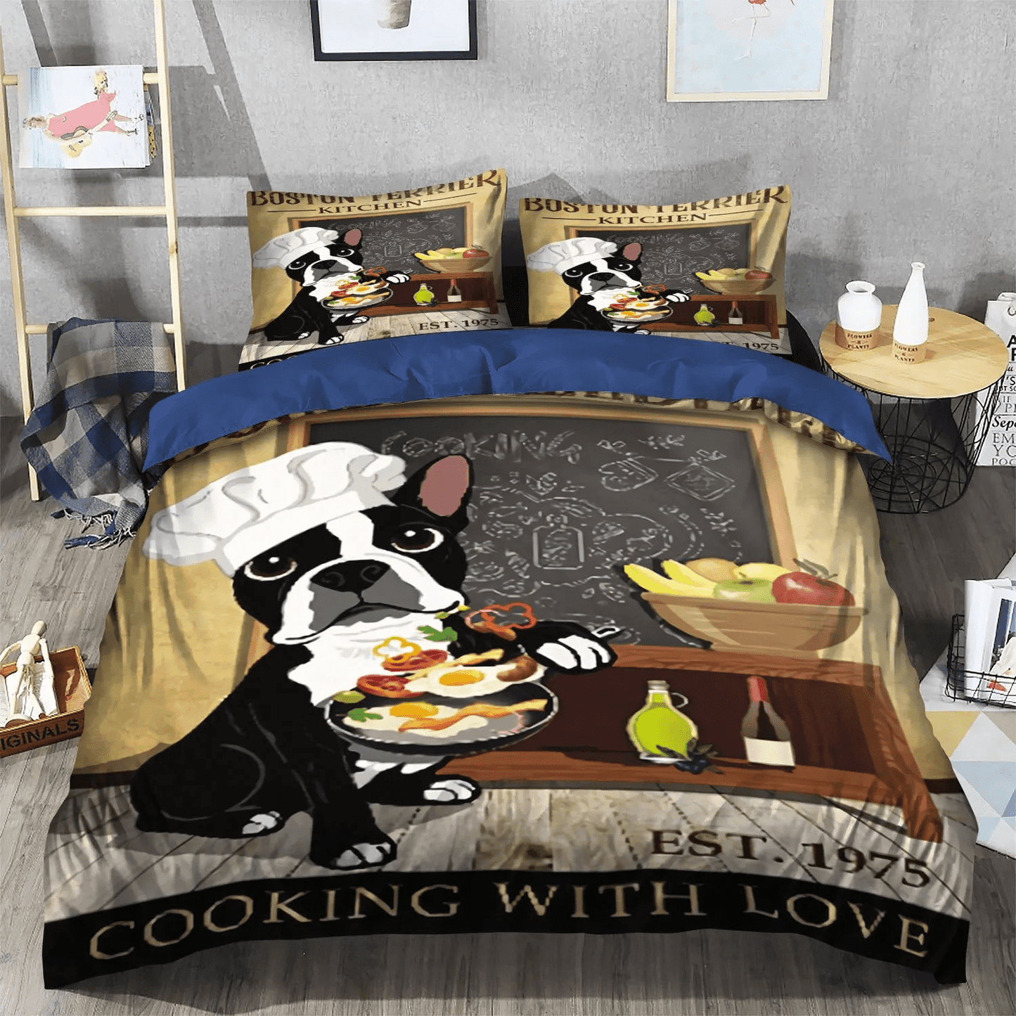 Boston Terrier Licked Soft Duvet Cover Set, Boston Terrier Dog King Size Bedding Set, Boston Terrier Dog Bedding Set, Gifts for Boston Terrier Dog