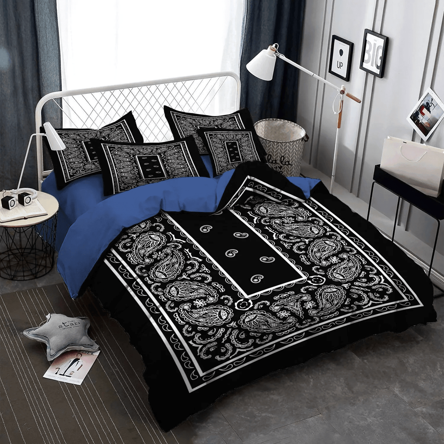 Girls Horse Bandana Soft Duvet Cover Set, Bandana Queen Size Bedding Set, Black Bandana Bedding Set, Gifts for Bandana