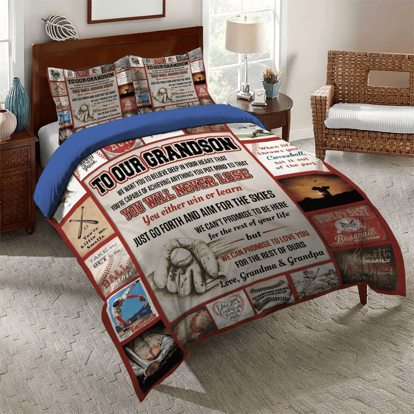 Funny Son Soft Duvet Cover Set, Son Bedding set, Baseball King Size Bedding Set, Baseball Son Love Dad And Mom Bedding Set, Gifts for Baseball