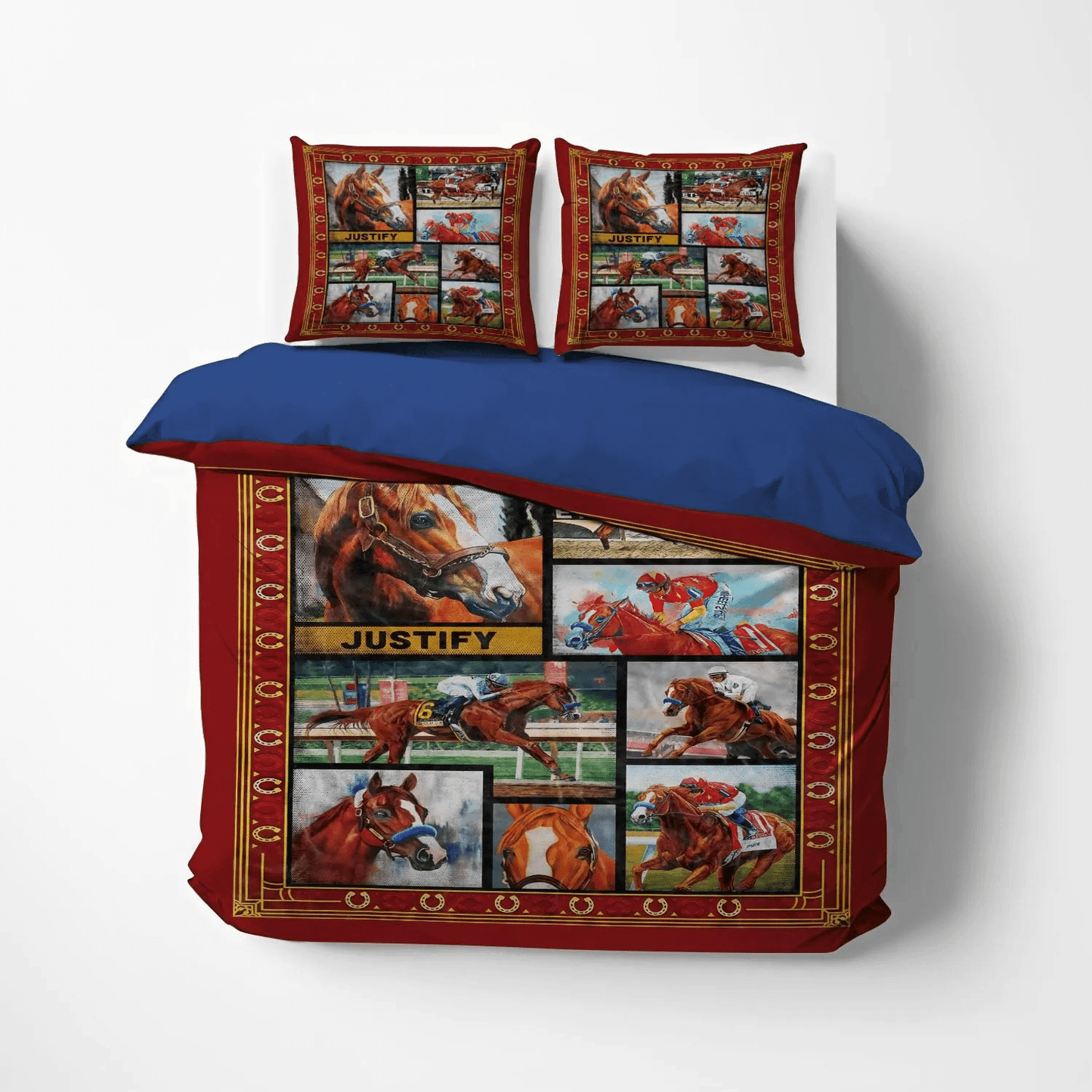 Abstract Horse King Size Bedding Set, Horse In Motion Soft Duvet Cover Set, Horse Bedding set, Pemola Justify Horse Bedding Set, Gifts for Horse