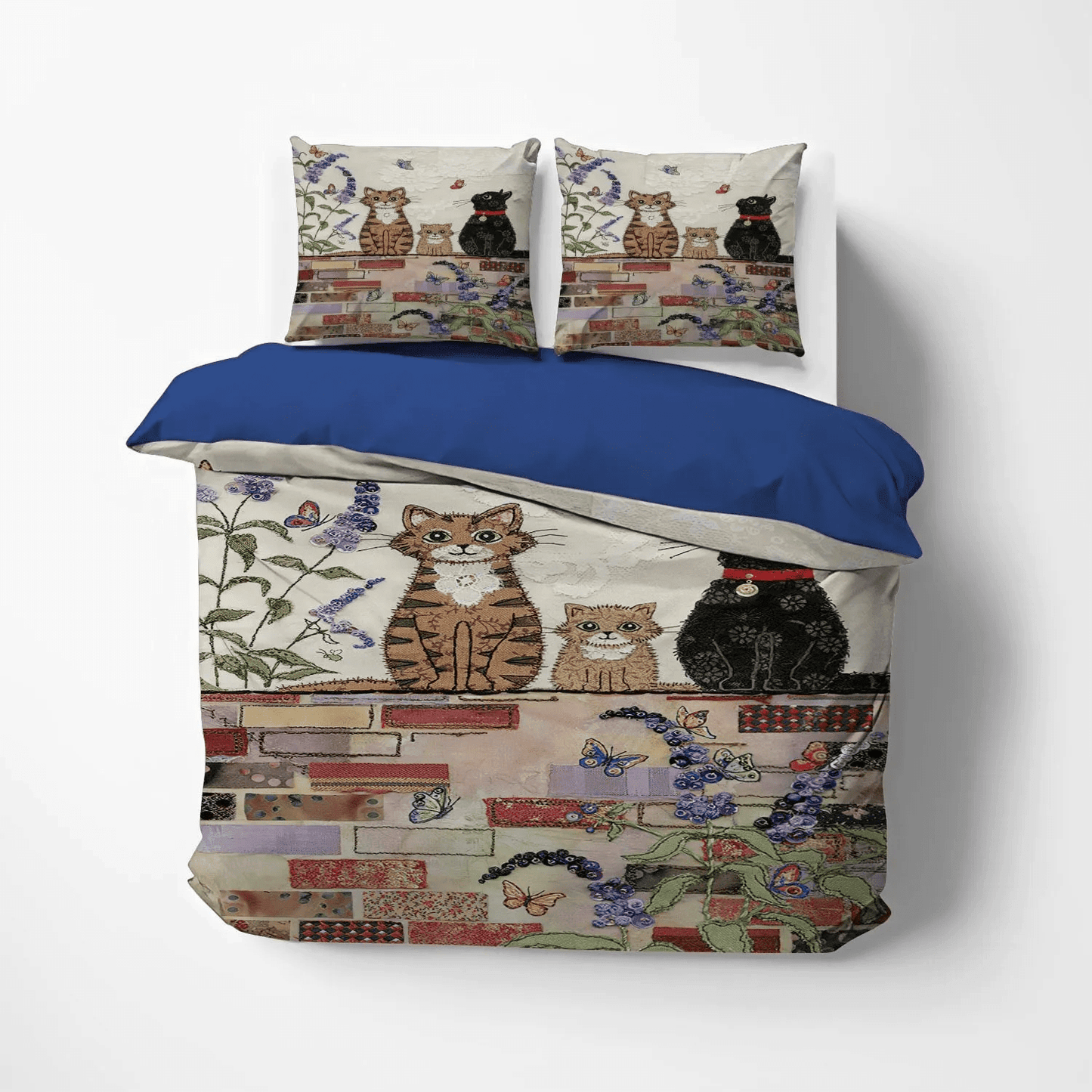 Cat Paw Queen Size Bedding Set, Cat Tracks Soft Duvet Cover Set, Cat Bedding set, Cats On Wall Bedding Set, Gifts for Cat