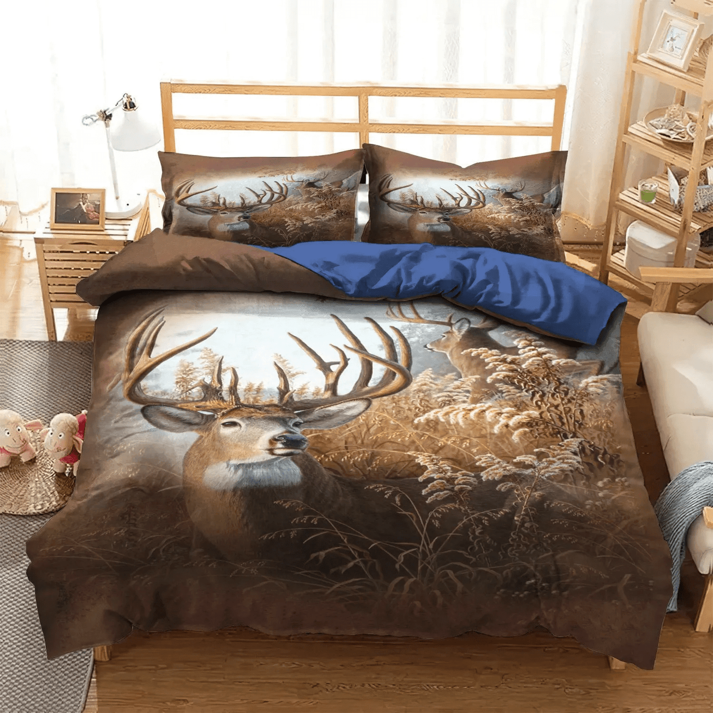 Deer Bedding set, Funny Hunting Queen Size Bedding Set, Christmas Deer Soft Duvet Cover Set, Hunting Deer Bedding Set, Gifts for Hunting