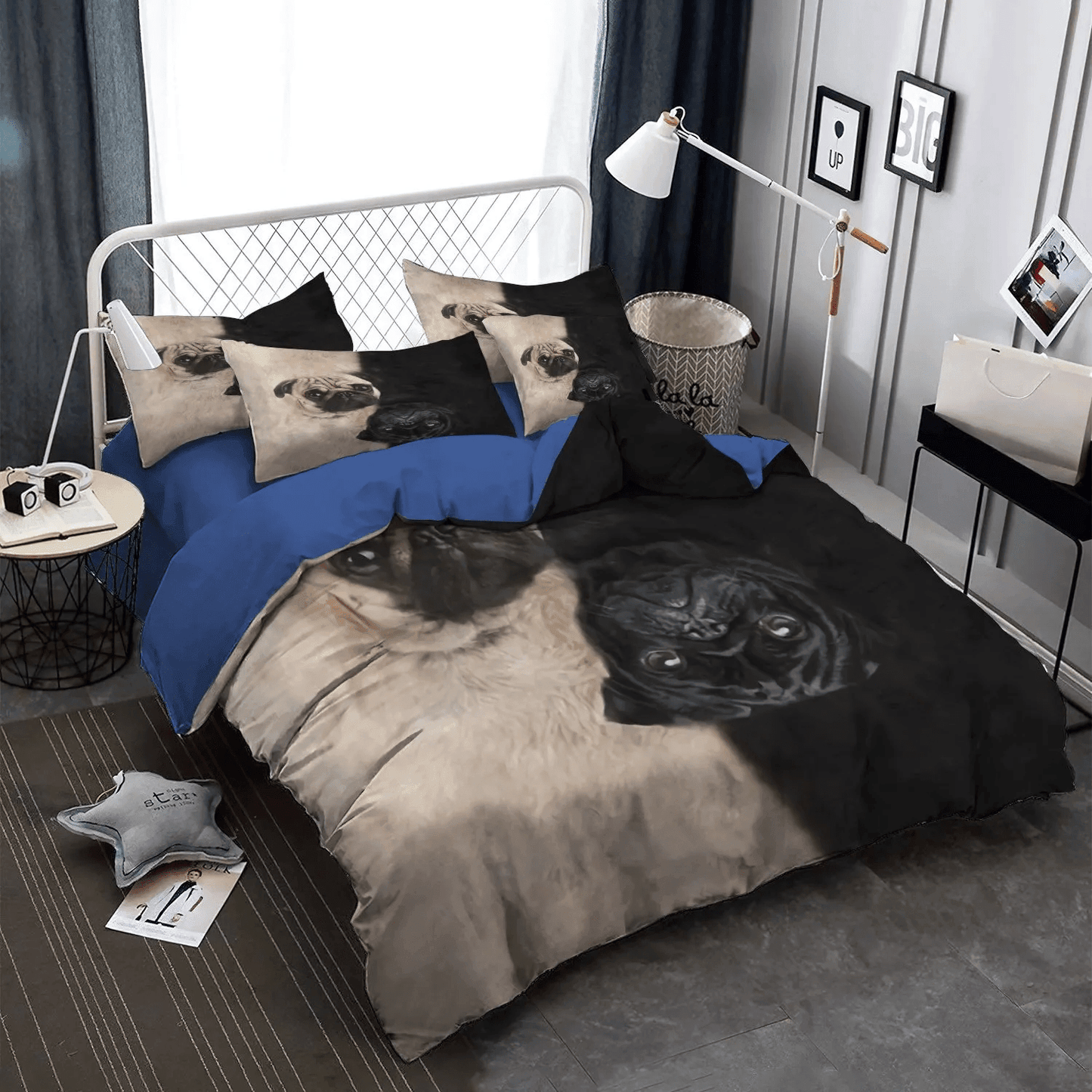 Funny Pug Dog Soft Duvet Cover Set, Pug Bedding set, Cute Pug Queen Size Bedding Set, Pug Lover King Size Bedding Set, Pug Bedding Set, Gifts for Pug
