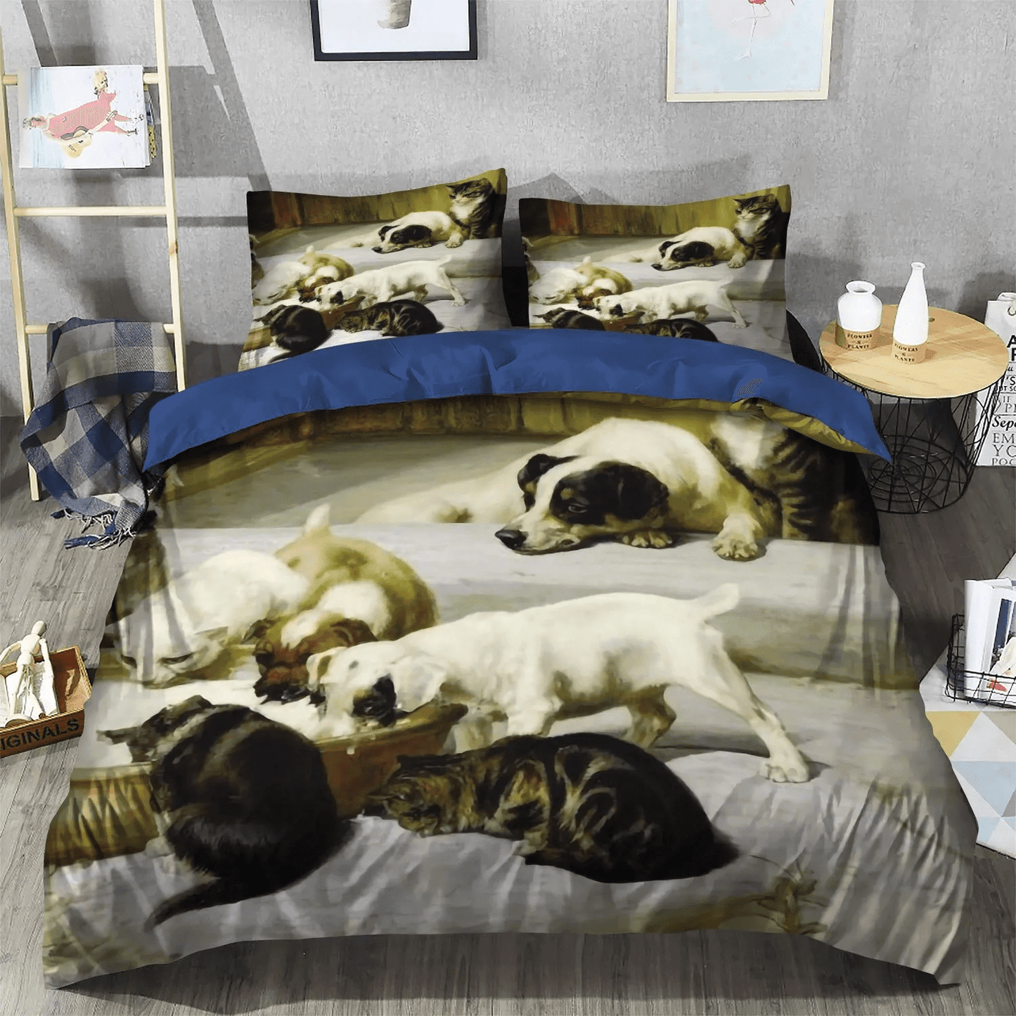 Cat Soft Duvet Cover Set, Cat Tracks Queen Size Bedding Set, Cat Paw Bedding set, Cats and Dogs Bedding Set, Gifts for Dog