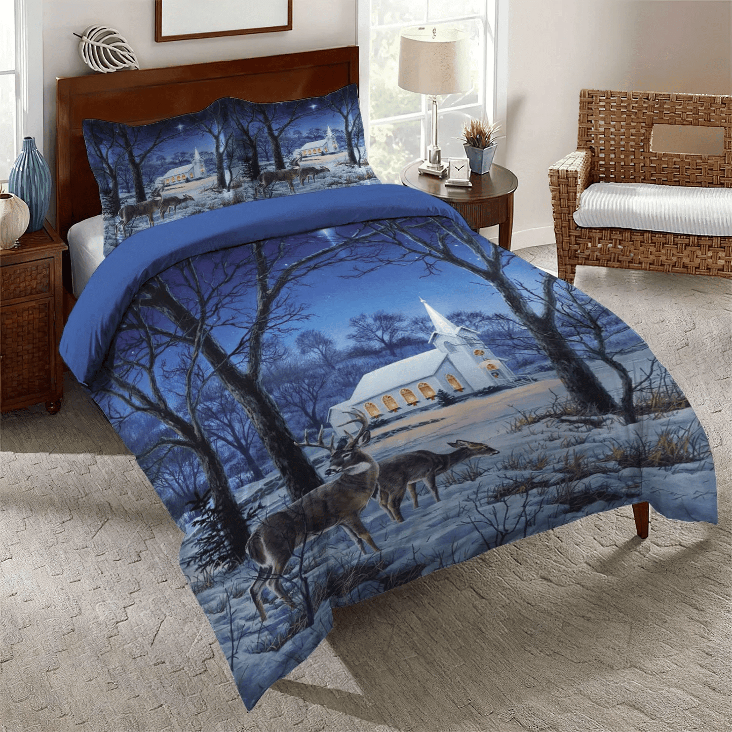 American Flag Deer Hunting Bedding set, Hunting Queen Size Bedding Set, Deer Soft Duvet Cover Set, Deer Hunting Winter Bedding Set, Gifts for Deer