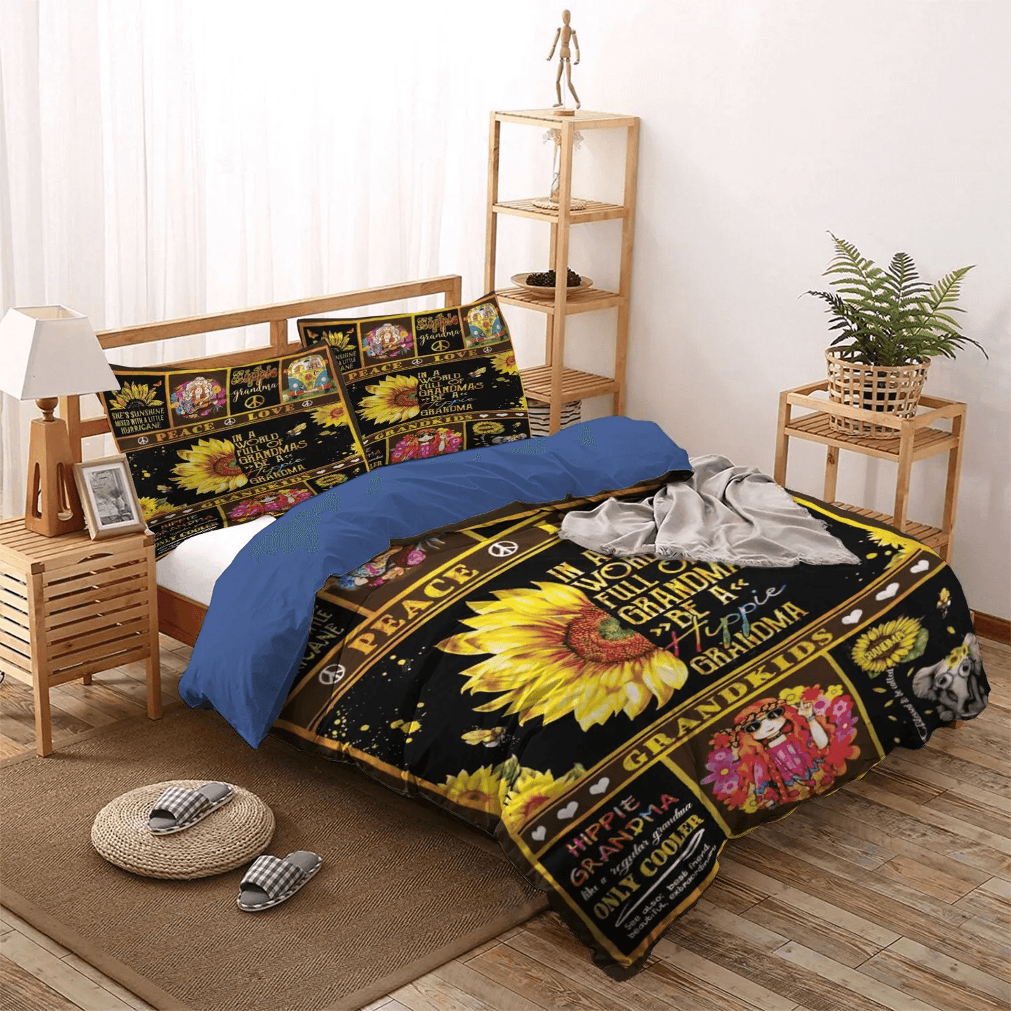 Sunflower Lover King Size Bedding Set, Flowers Soft Duvet Cover Set, Sunflower Hippie Grandma Bedding Set, Gifts for Hippie