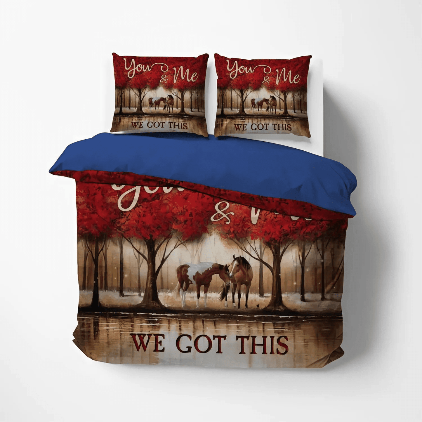 Abstract Horse Queen Size Bedding Set, Horse Running Soft Duvet Cover Set, Horse You & Me Bedding Set, Gifts for Horse
