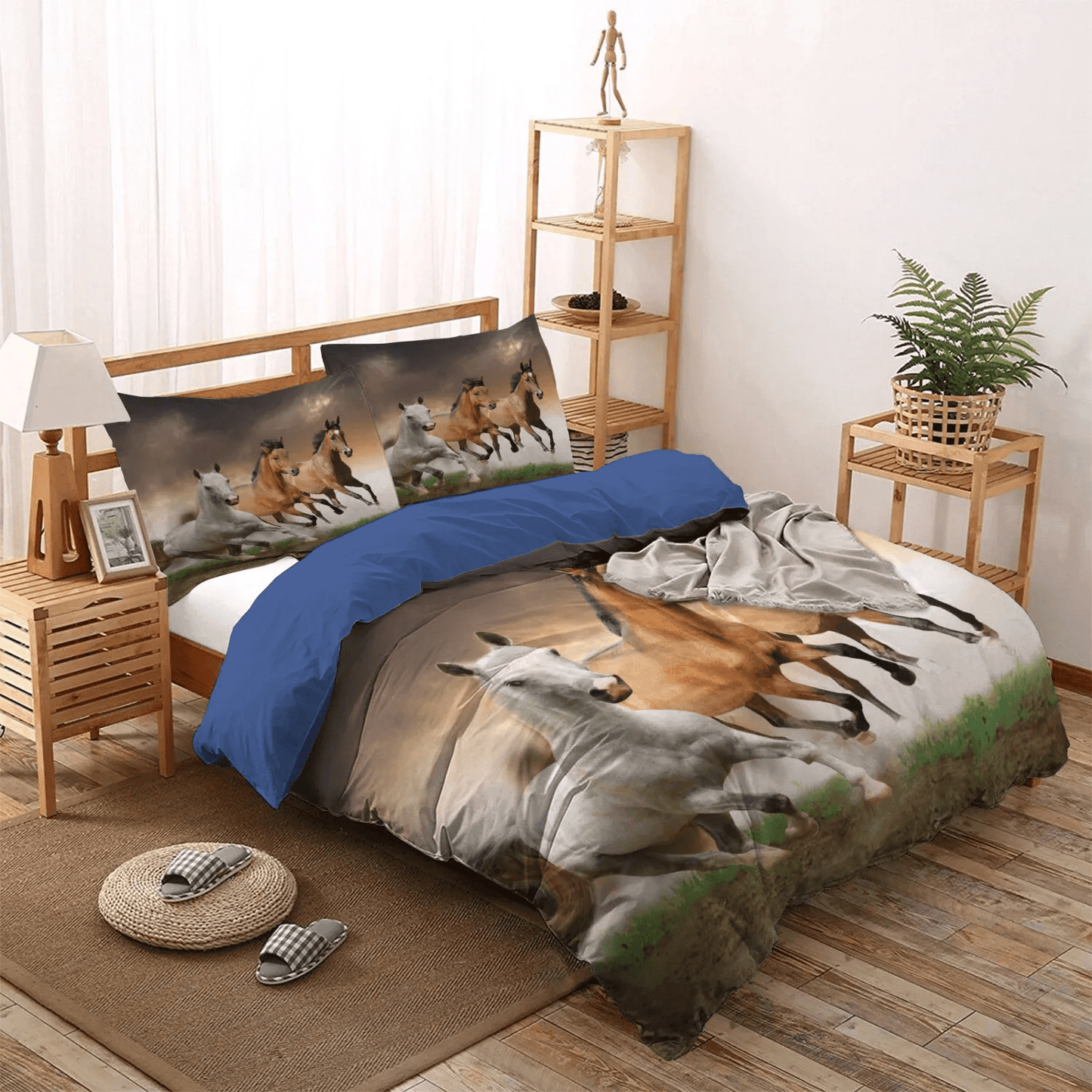 Animal Queen Size Bedding Set, Animal Love Bedding set, Horse Running Soft Duvet Cover Set, Horses Animal Bedding Set, Gifts for Animal