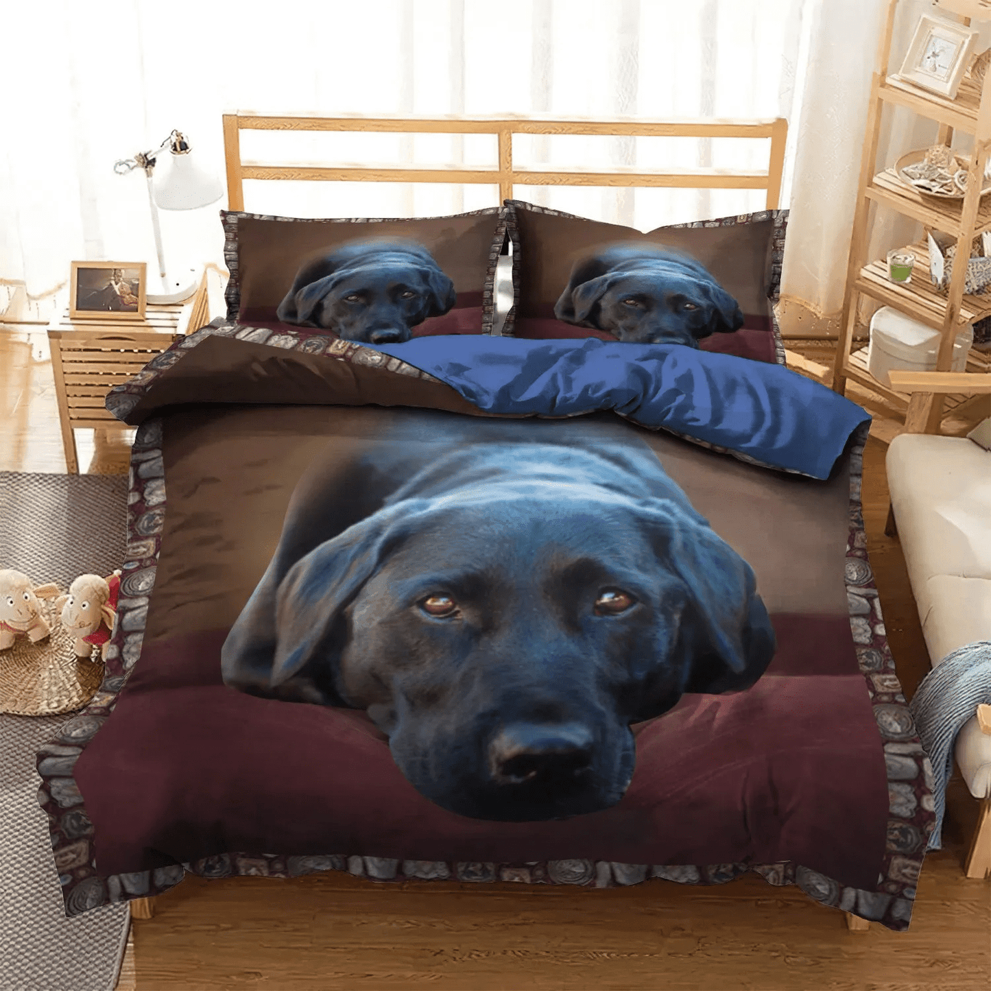 Brown Labrador Soft Duvet Cover Set, Dog King Size Bedding Set, Labrador Dog Bedding Set, Gifts for Dog