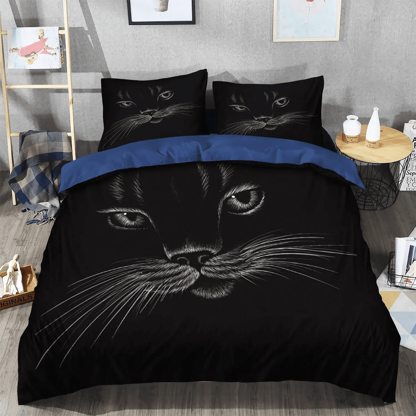 Black Cat Nsn Transparent Soft Duvet Cover Set, Halloween Black Cat Spiral King Size Bedding Set, Black Cat Bedding Set, Gifts for Black Cat